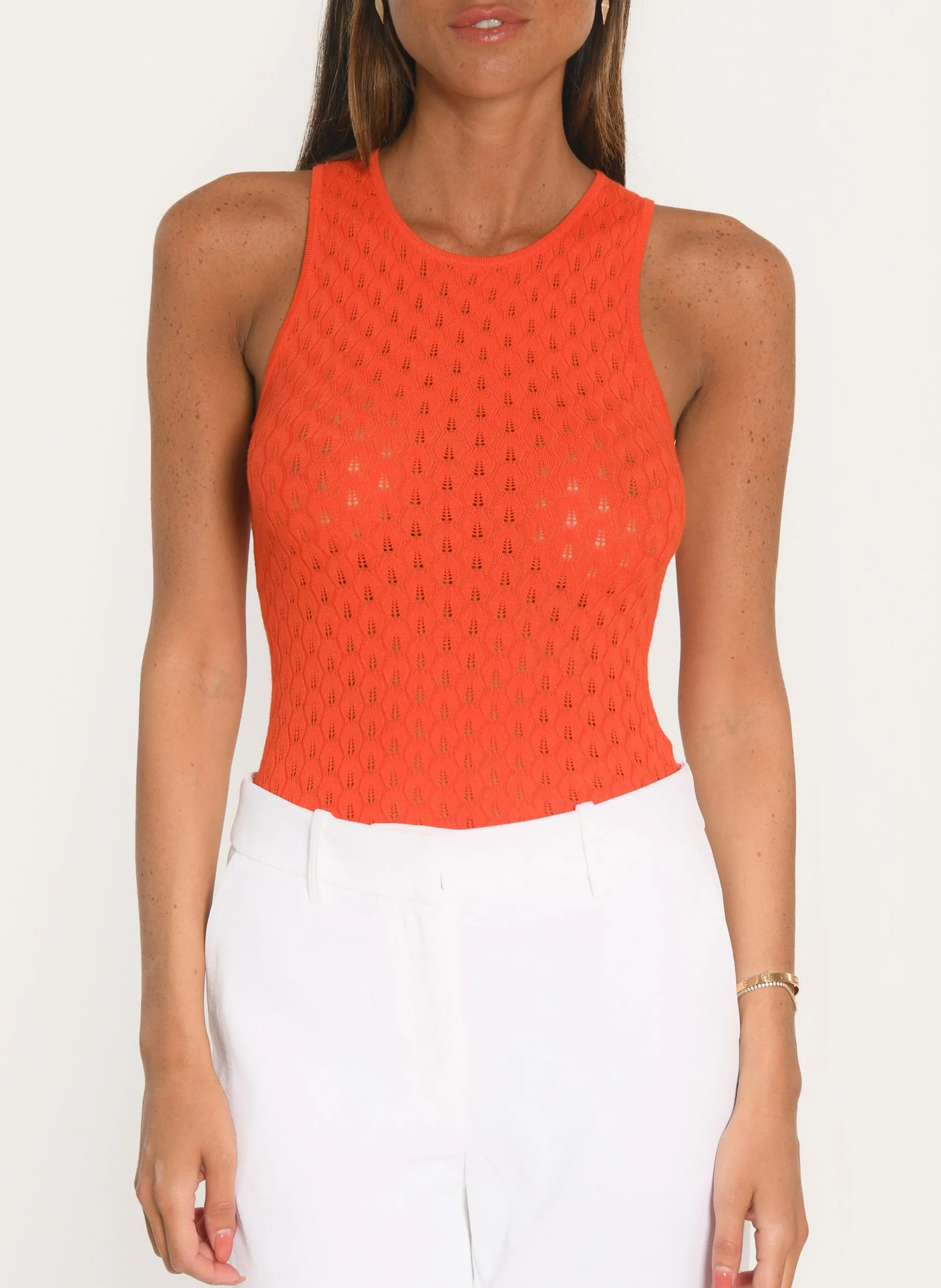 Débardeur droit ajouré Orange ASHLEY