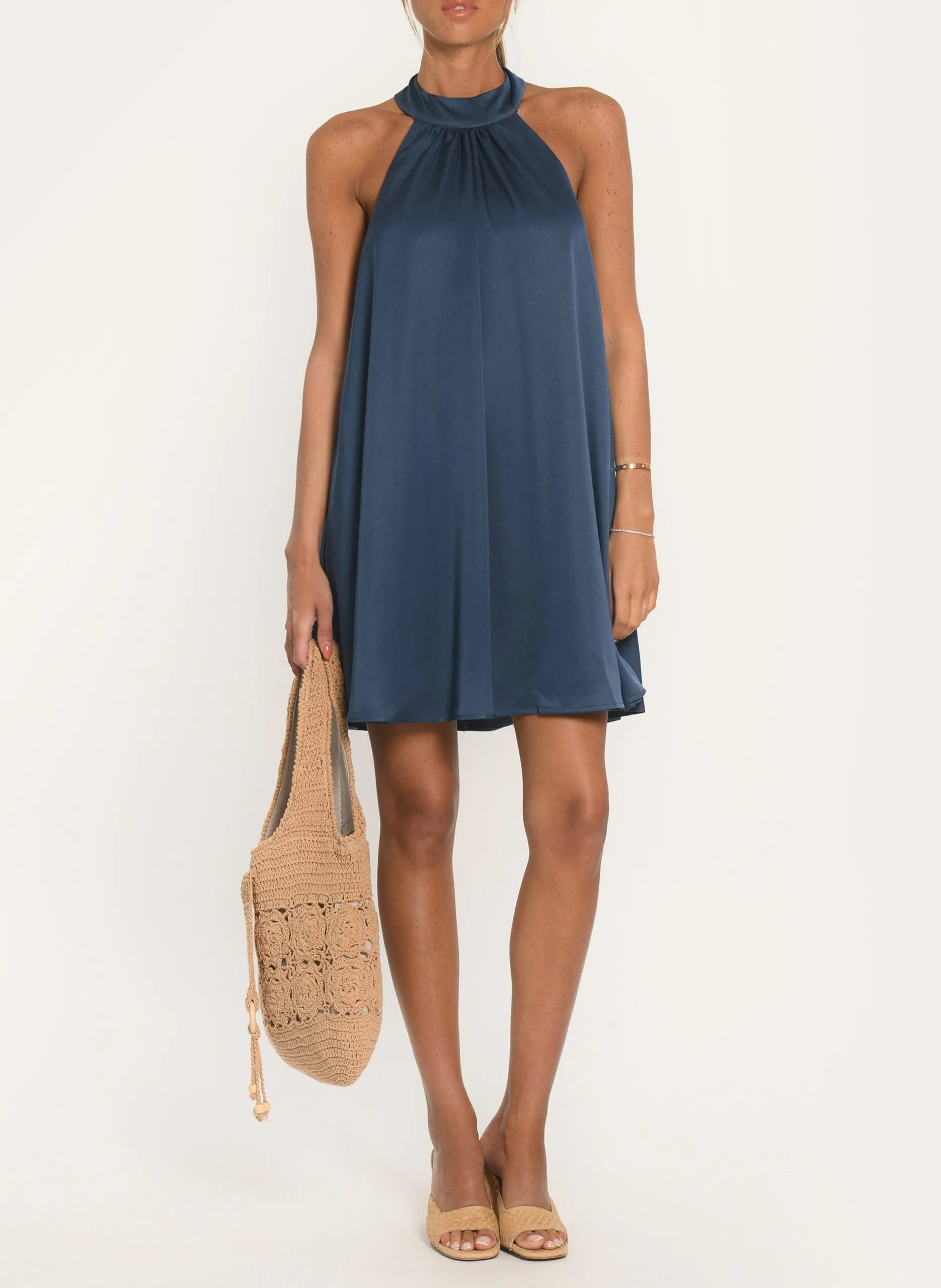 Robe courte ample satinée Bleu ALLEGRA