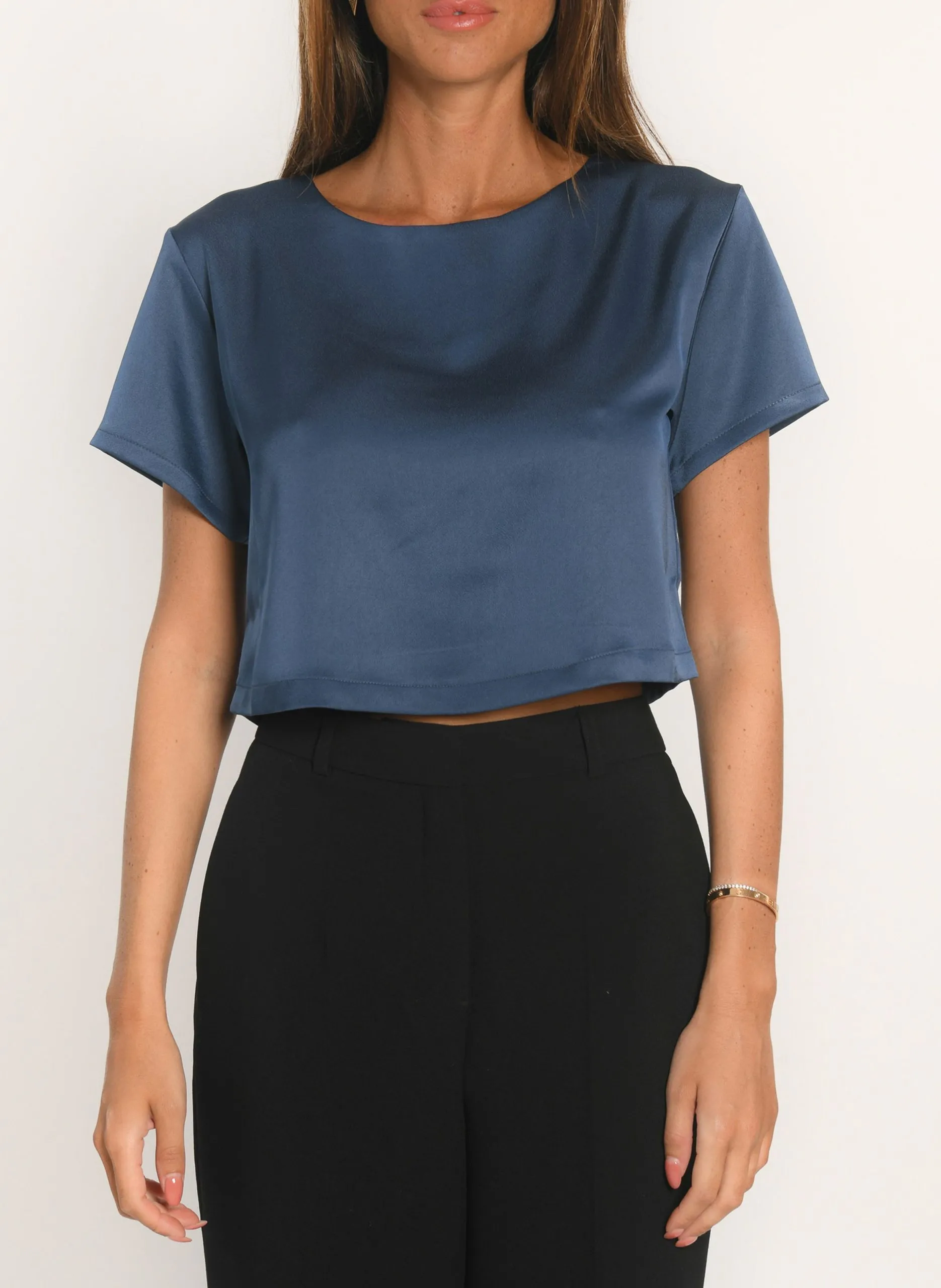 Top droit satiné Bleu ALLEGRA