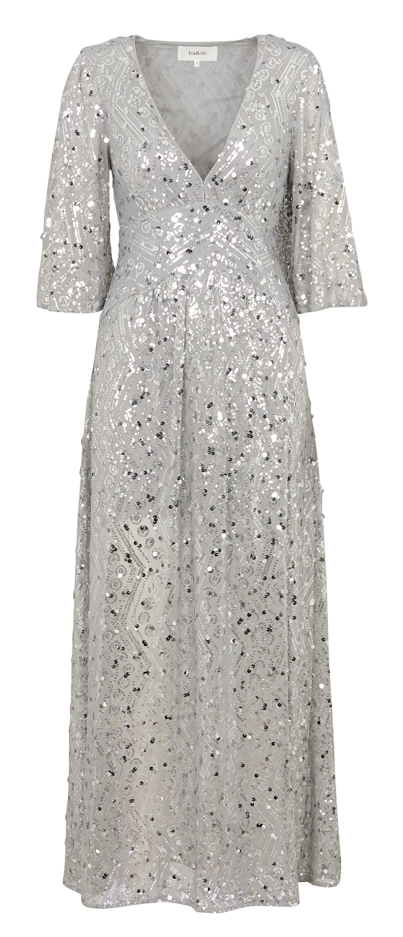 Robe longue col v à sequins Argent CONNY