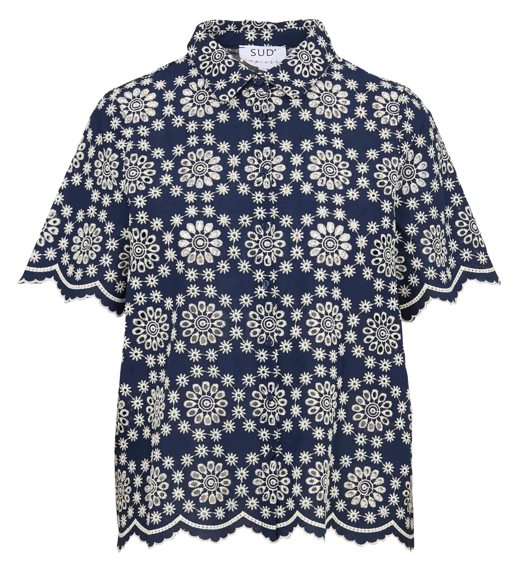 Chemise manches courtes brodée Bleu CODERA