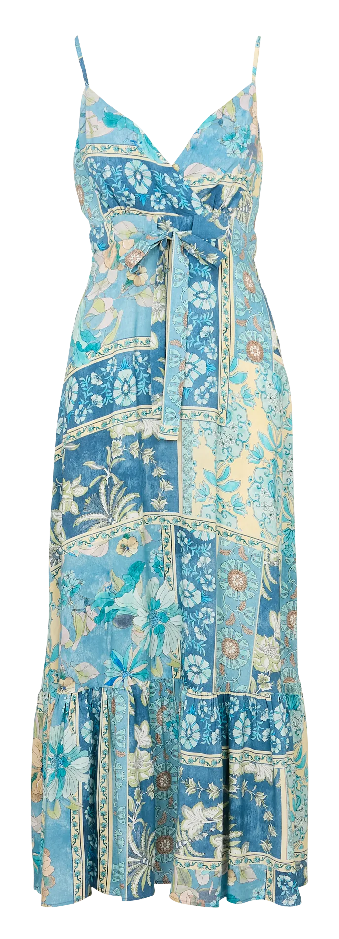 Robe longue évasée col V Bleu ROMALI