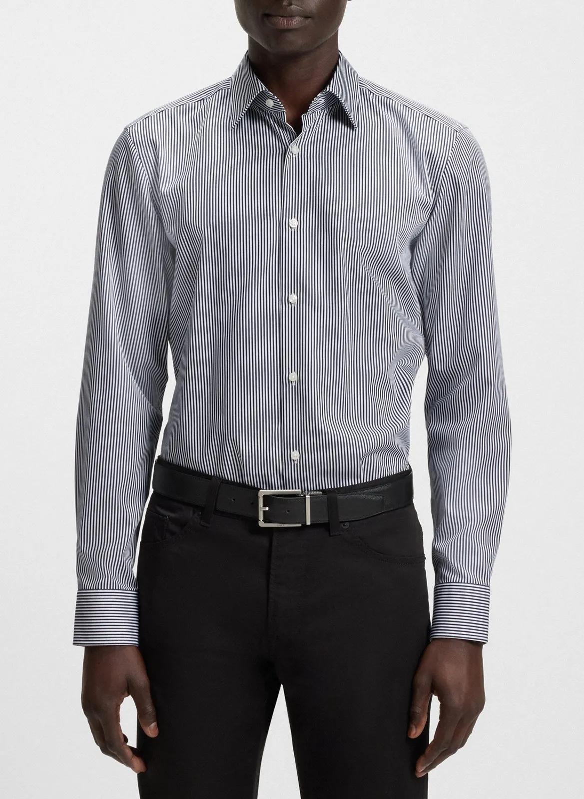 Chemise slim-fit rayée en coton Bleu