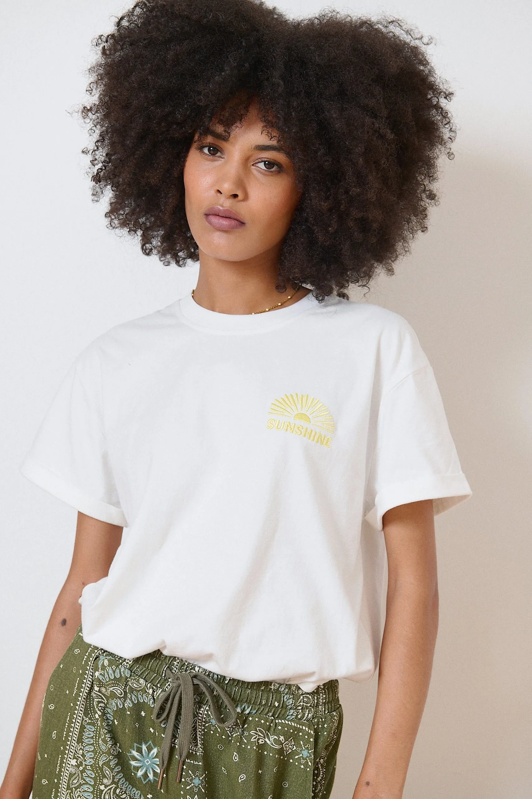 T-shirt manches courtes brodé Blanc SUNSHINE