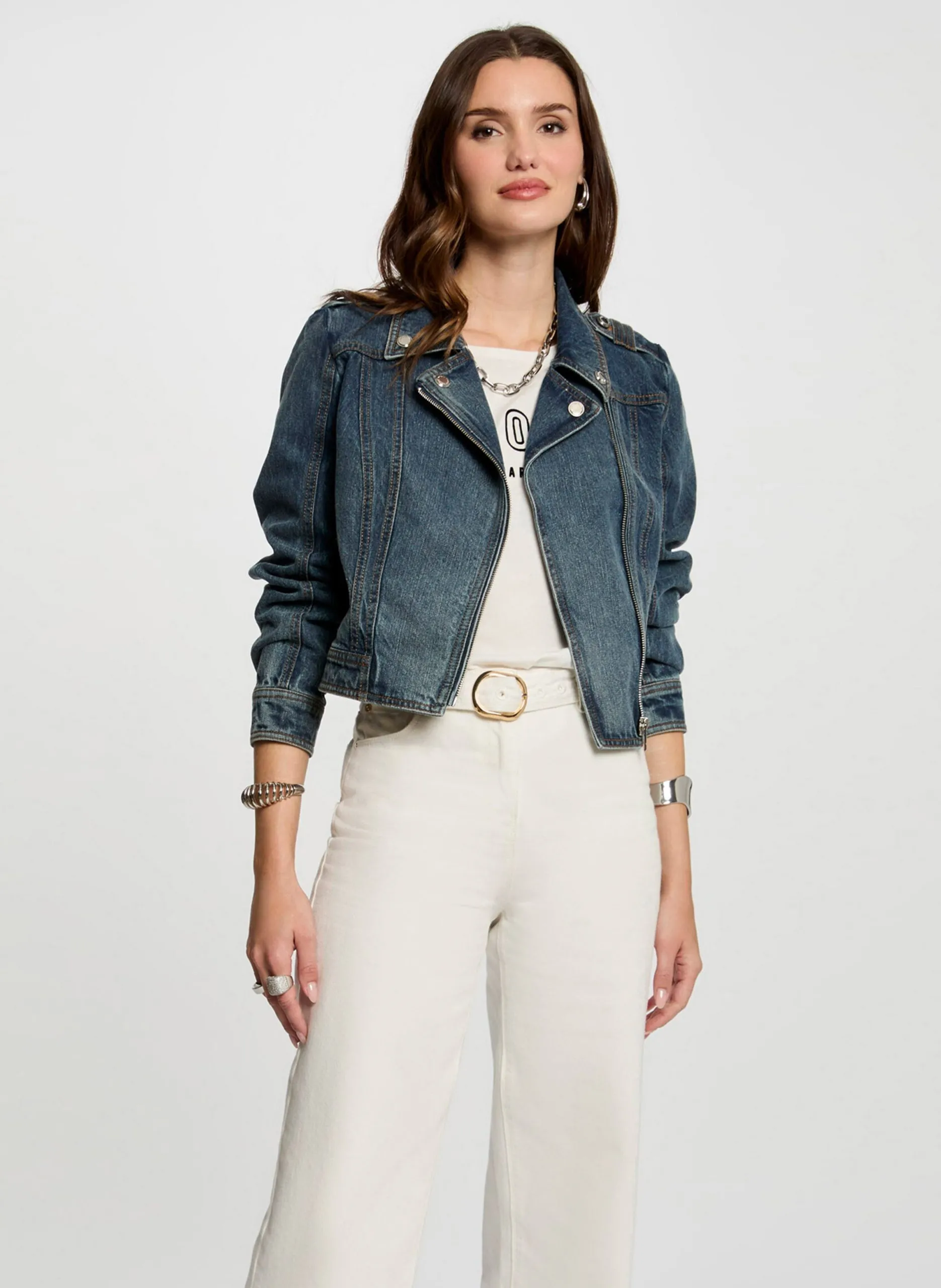 Veste courte zippée en denim Multicolore 252-GPERF