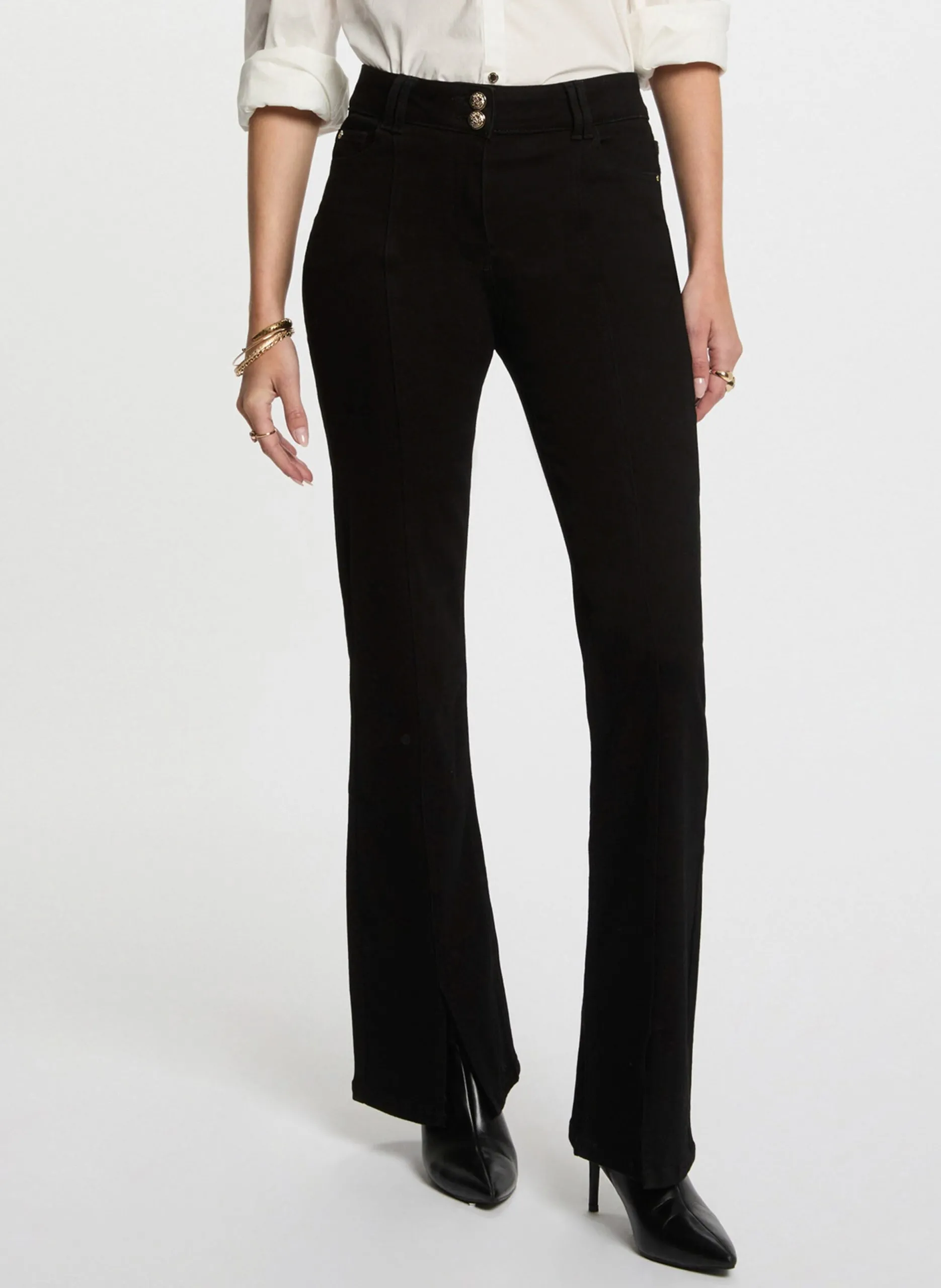 Jean boot-cut uni avec fentes Noir 252-POMALA1