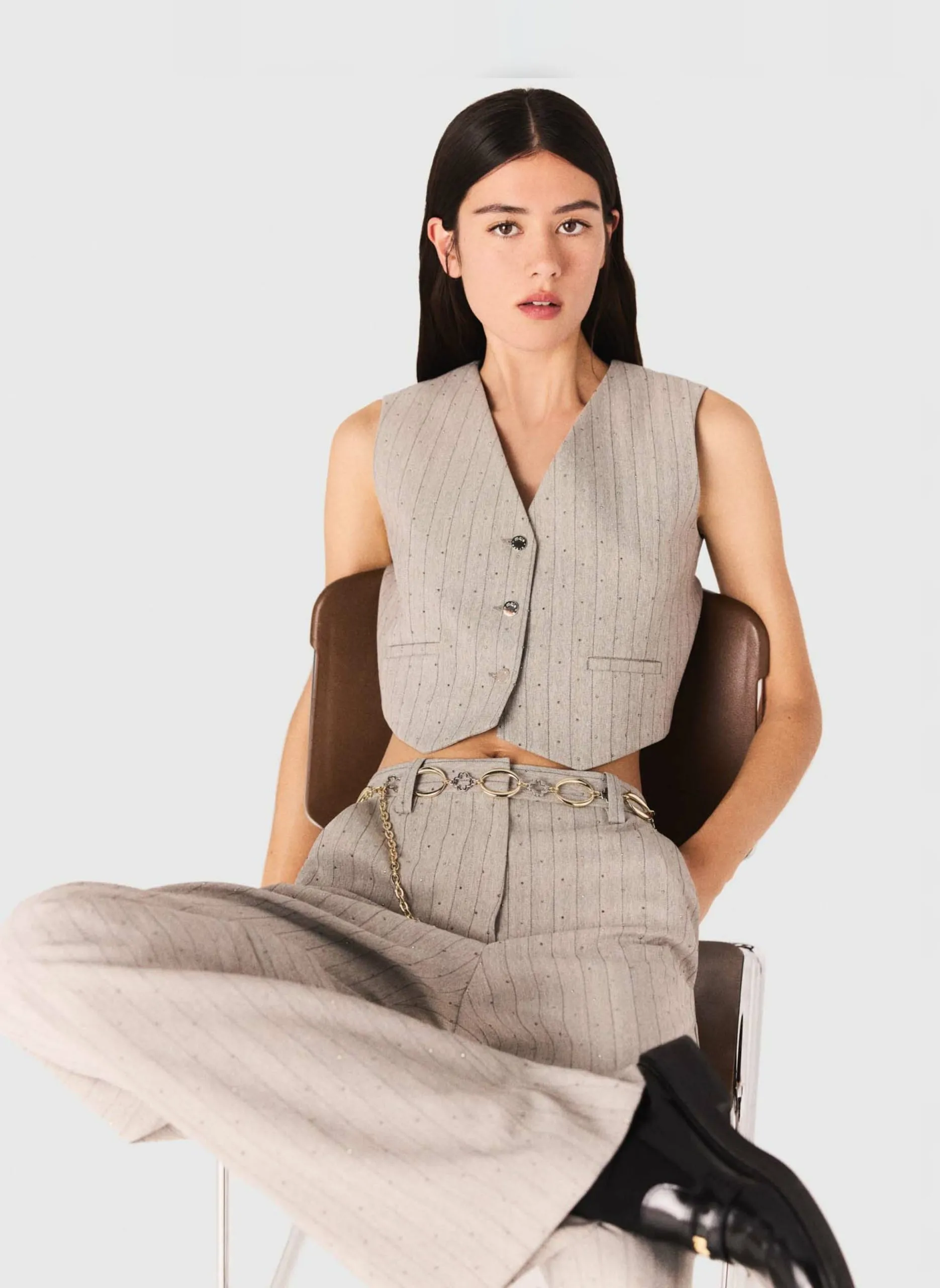 Pantalon large à rayures Gris