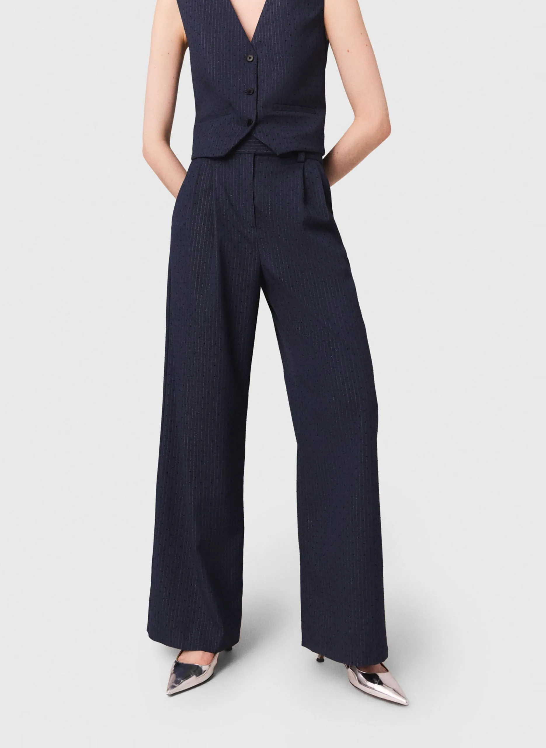 Pantalon large à rayures Bleu