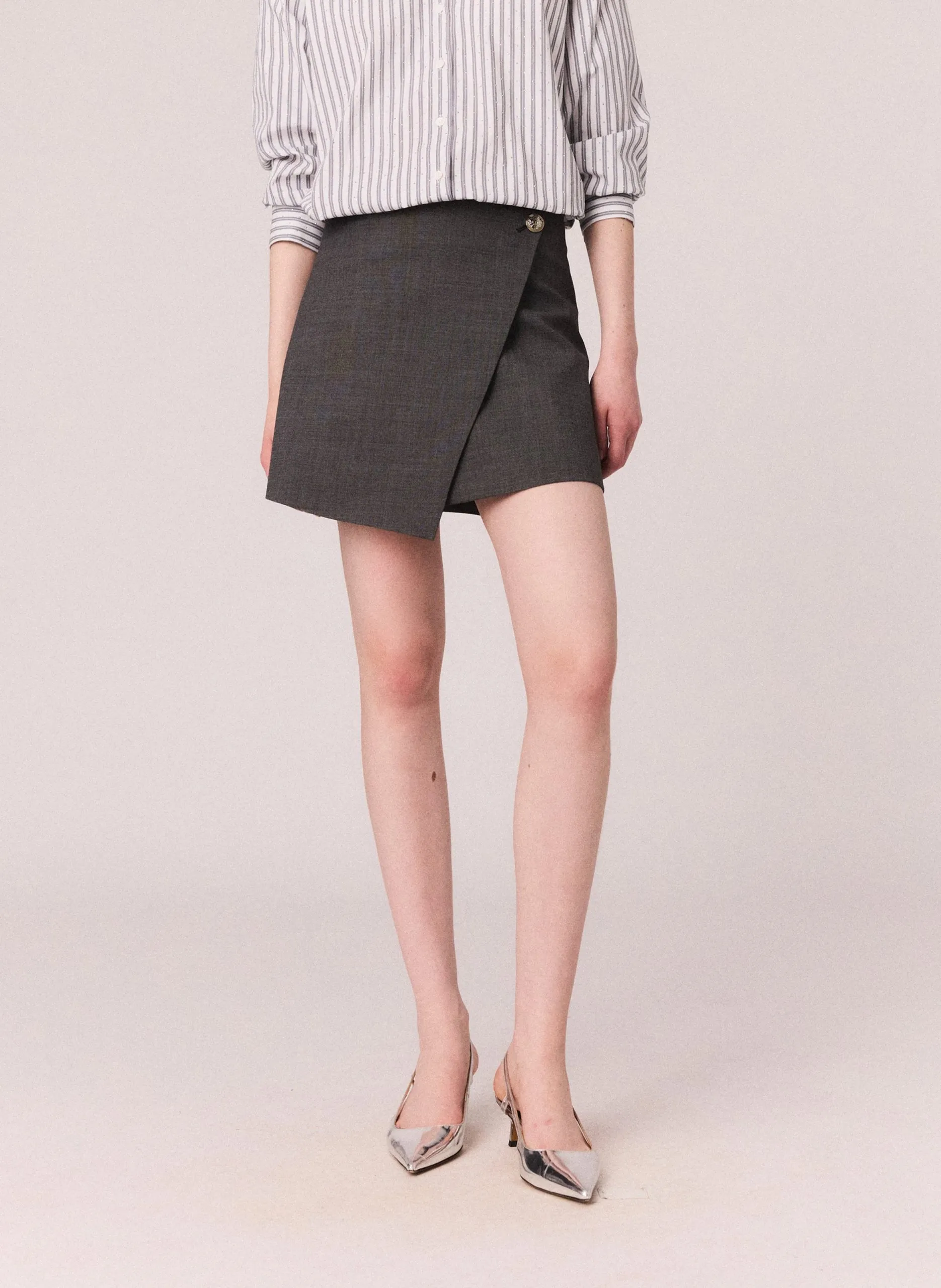 Robe courte col classique en coton mélangé Beige