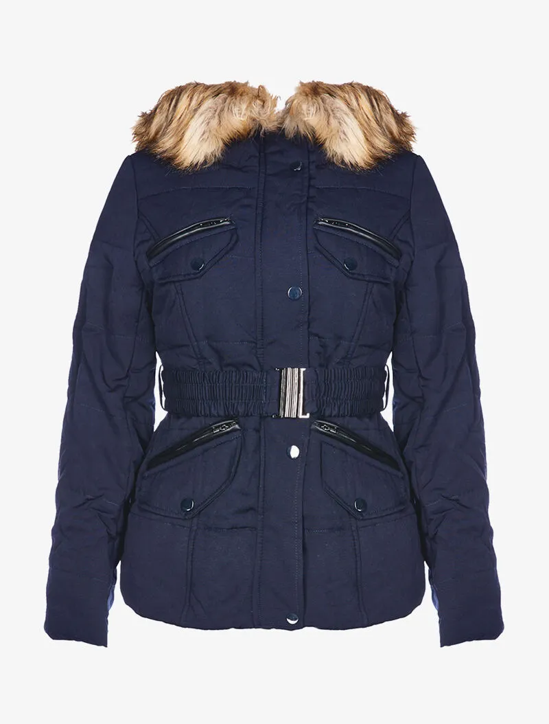 Doudoune fourrure amovible - marine/beige