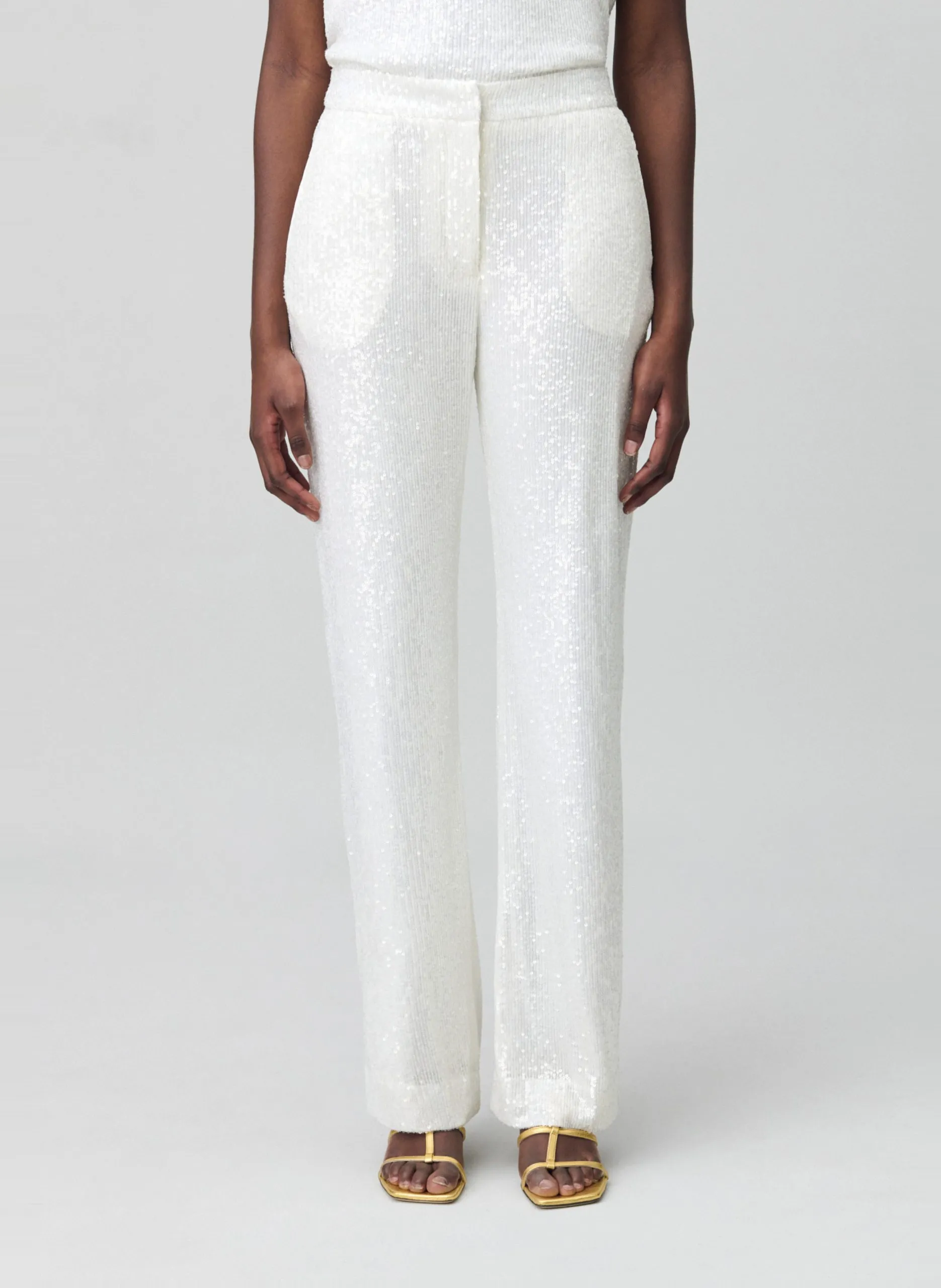 Pantalon large à sequins Blanc