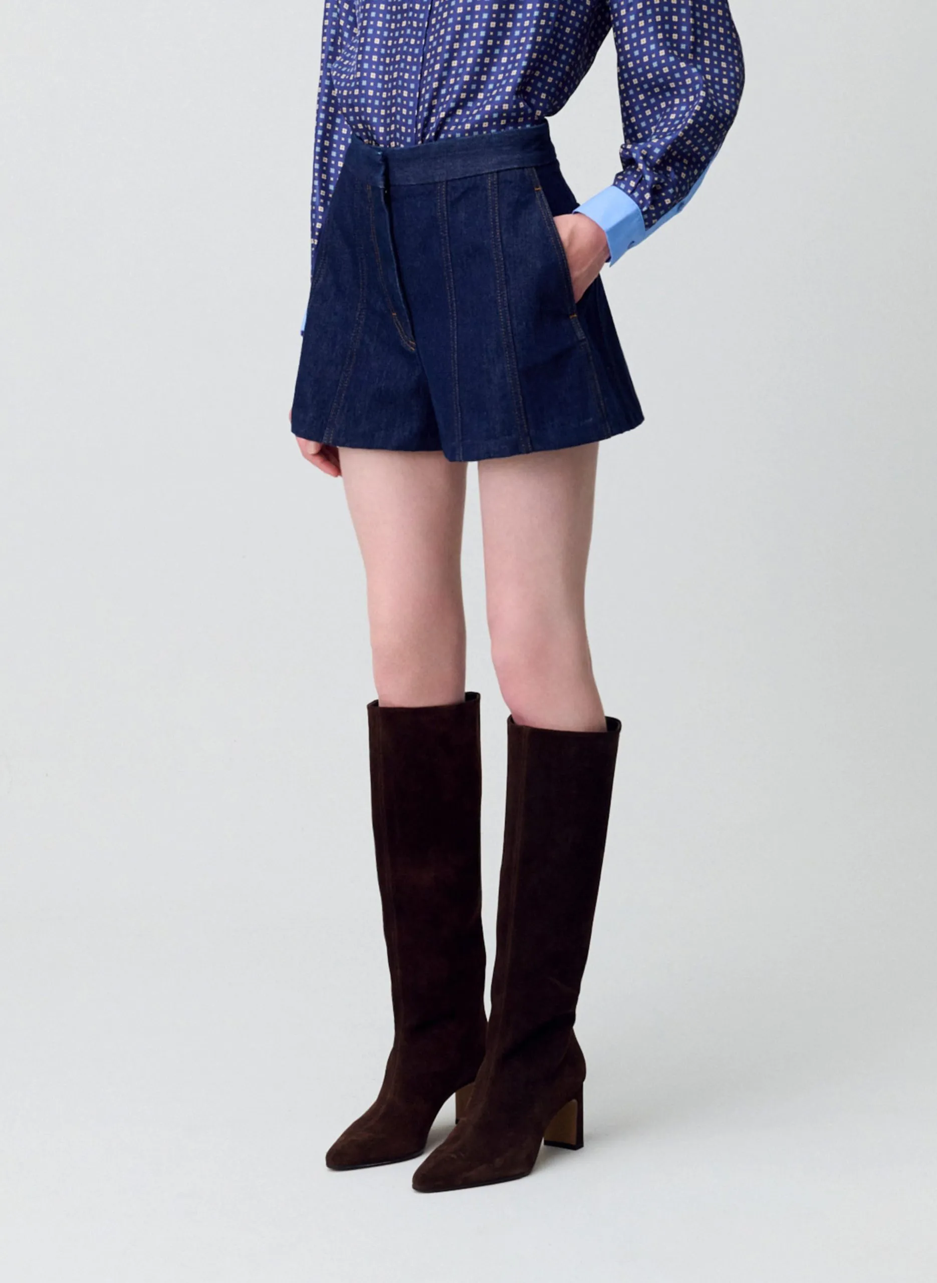 Short en jean en coton Bleu