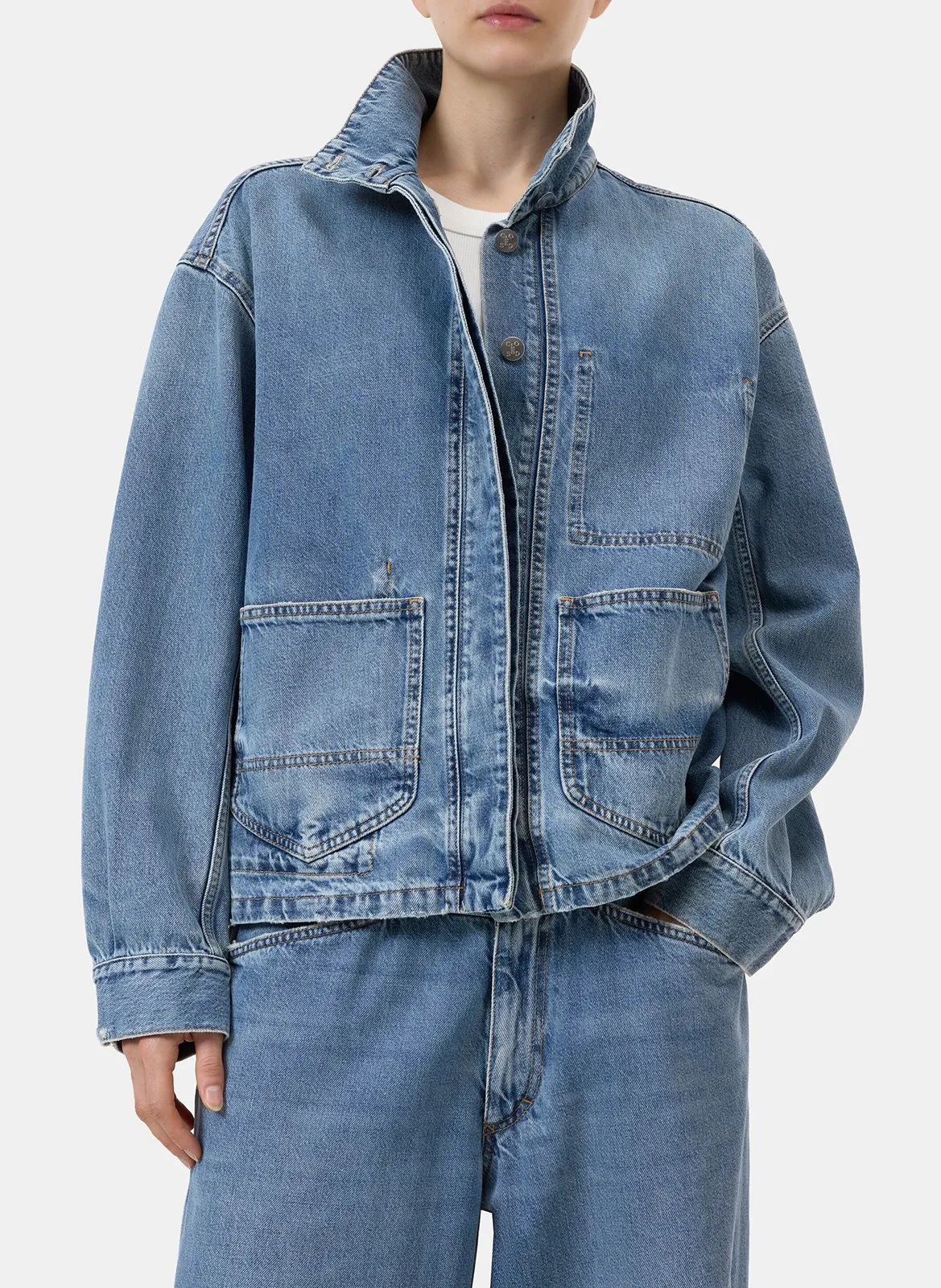 Veste droite en coton mélangé Bleu