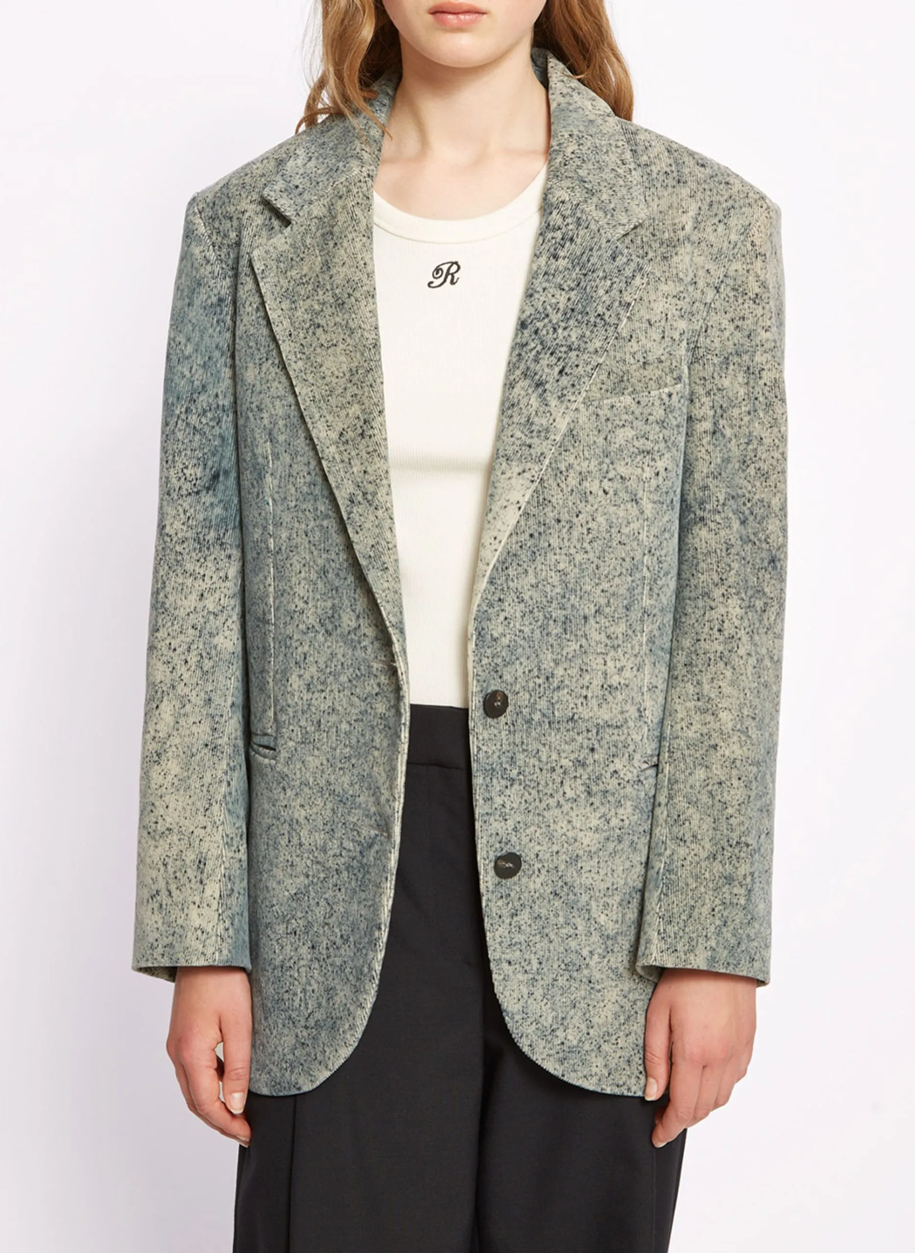 Veste droite col tailleur en velours côtelé Bleu MICKEY