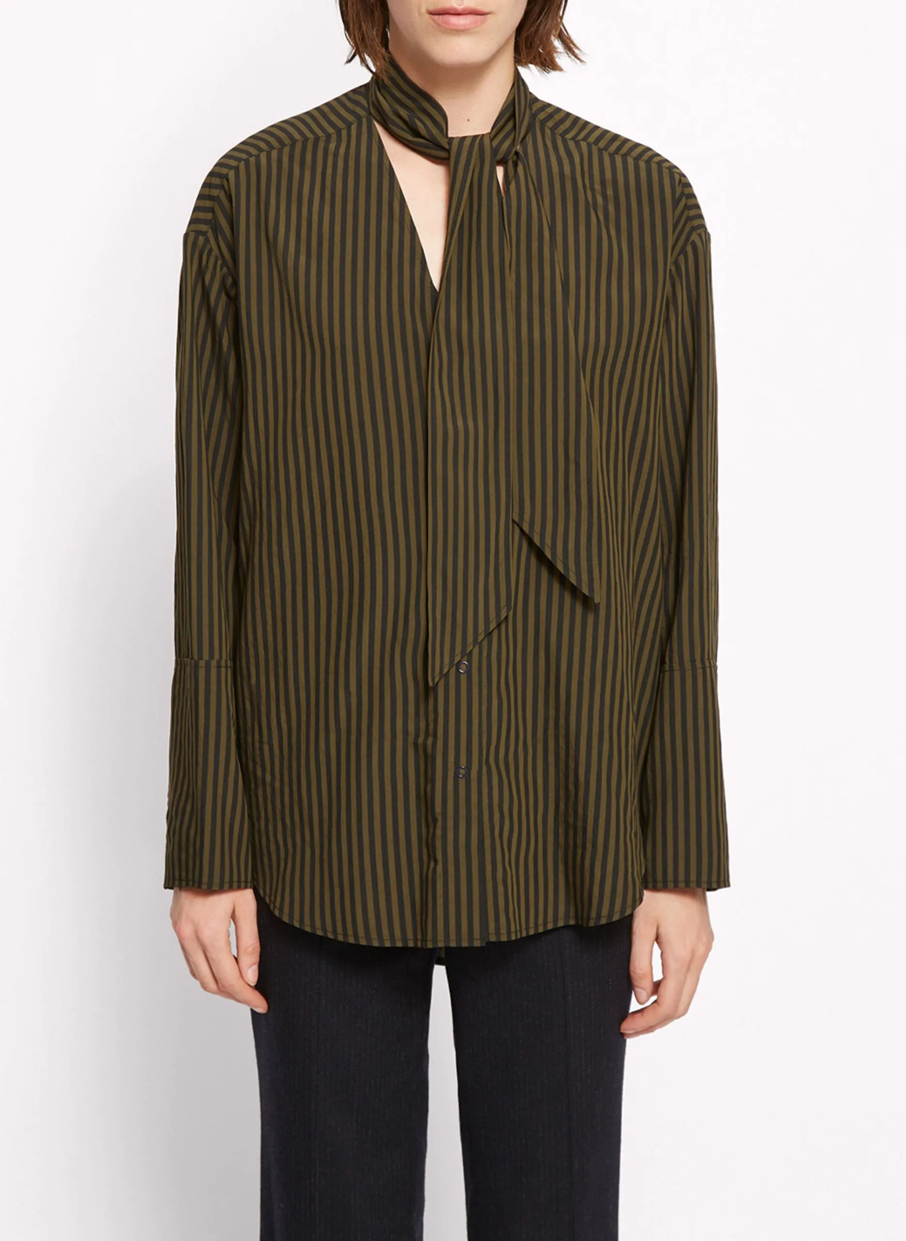 Chemise col lavallière rayée Vert VITO