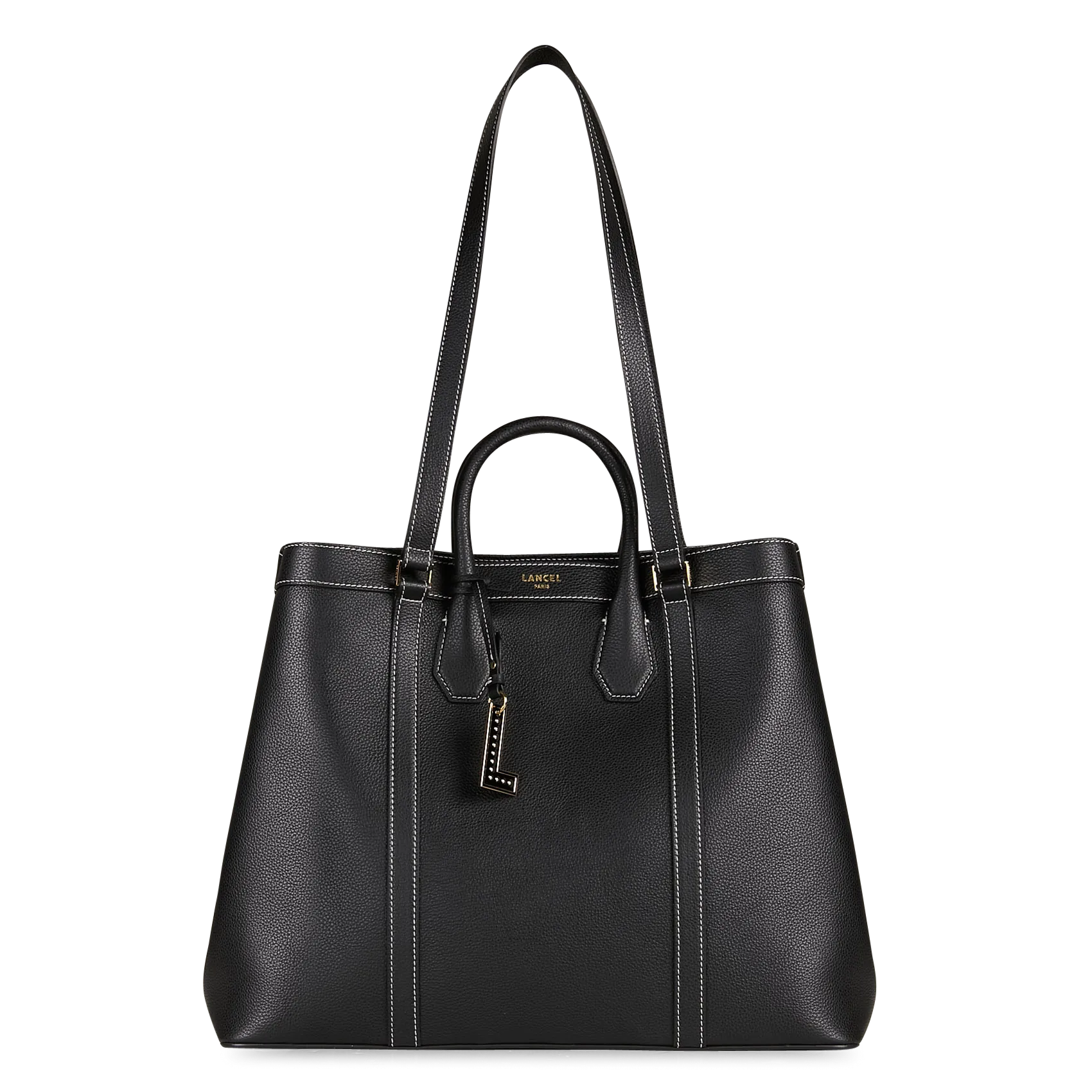 Cabas uni en cuir grainé Noir BELLEVILLE