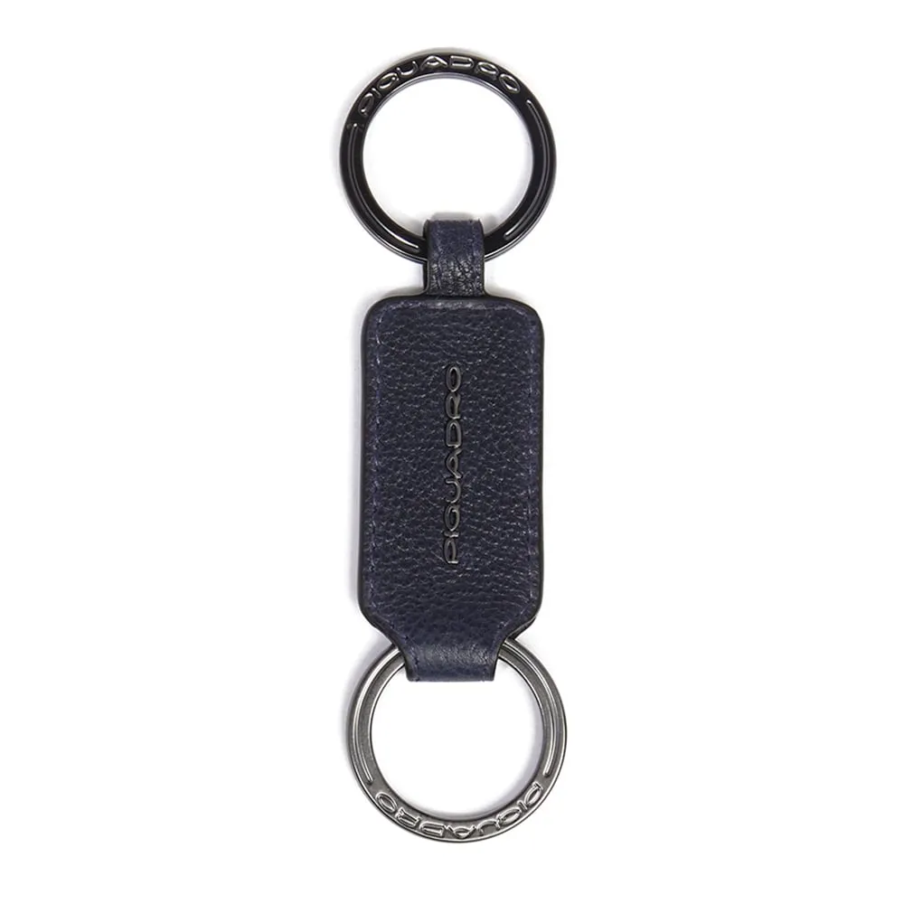 Porte-clés homme en cuir avec deux anneaux Bleu