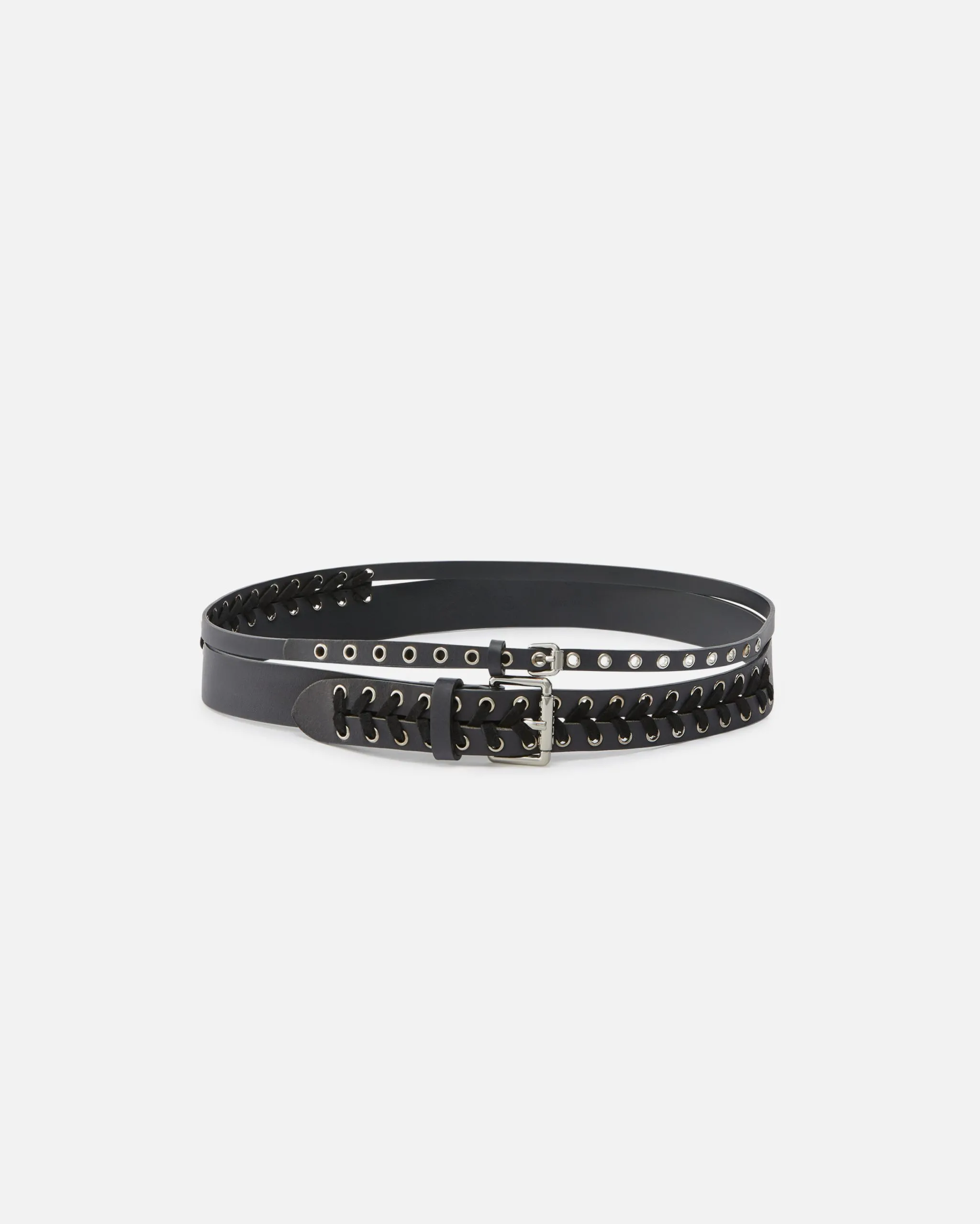 Ceinture en cuir effet double de 4 cm avec détail de laçage Noir