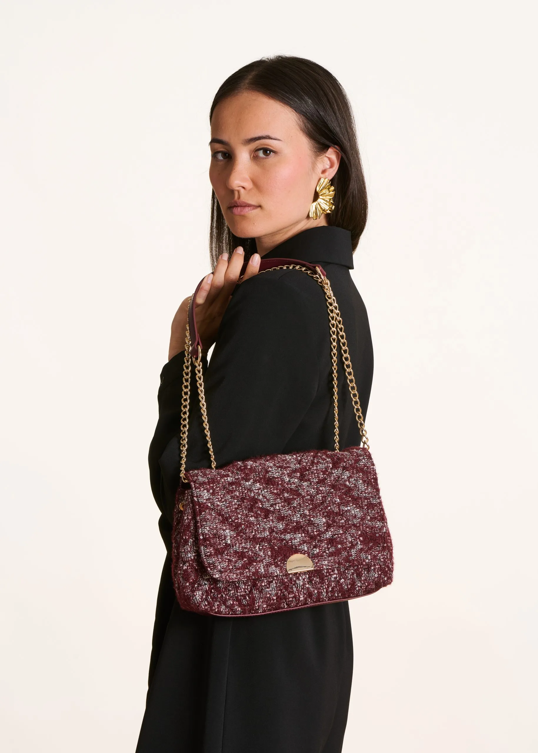 Sac porté épaule en tweed Rouge