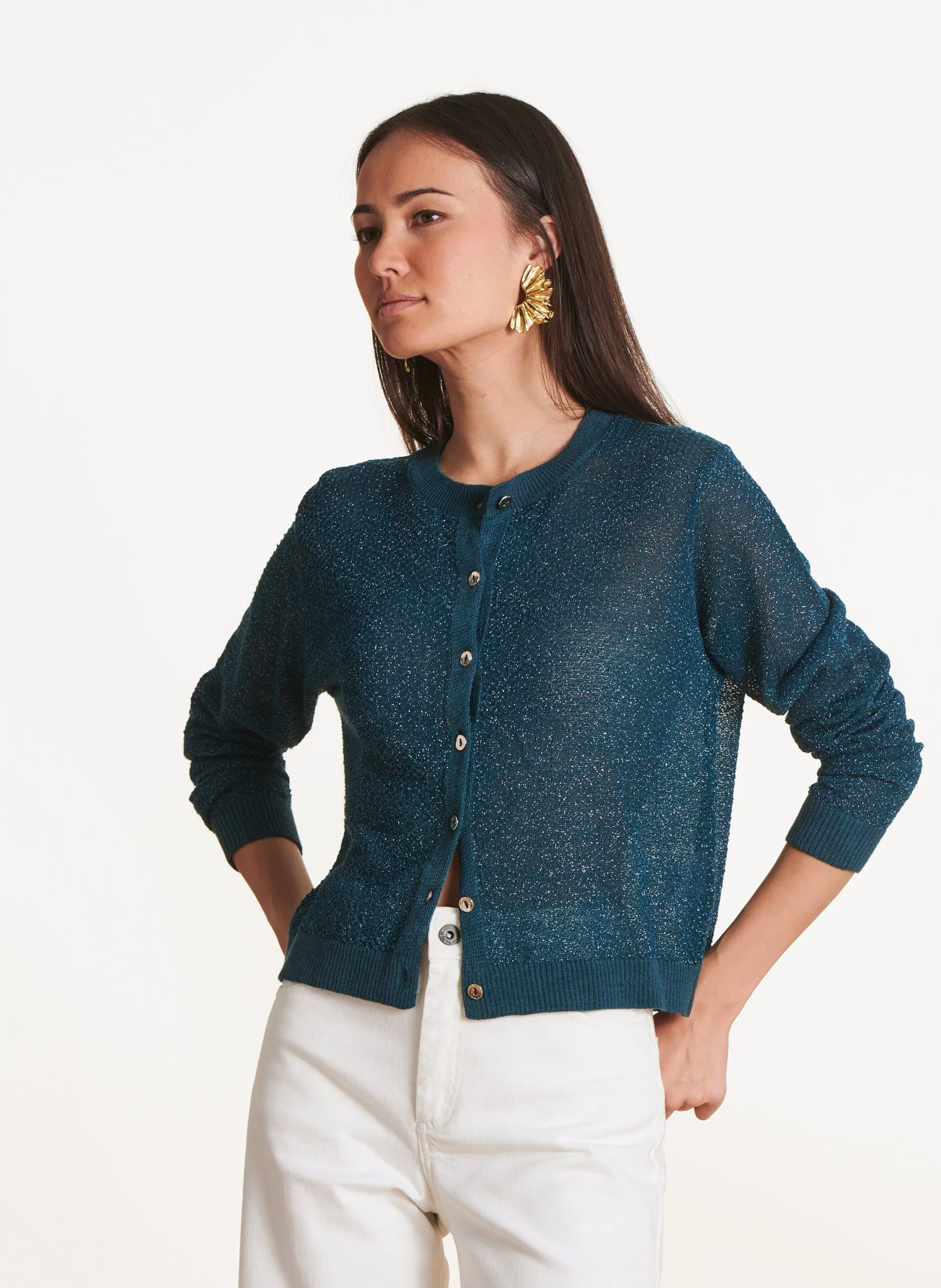 Gilet court en maille irisée Vert