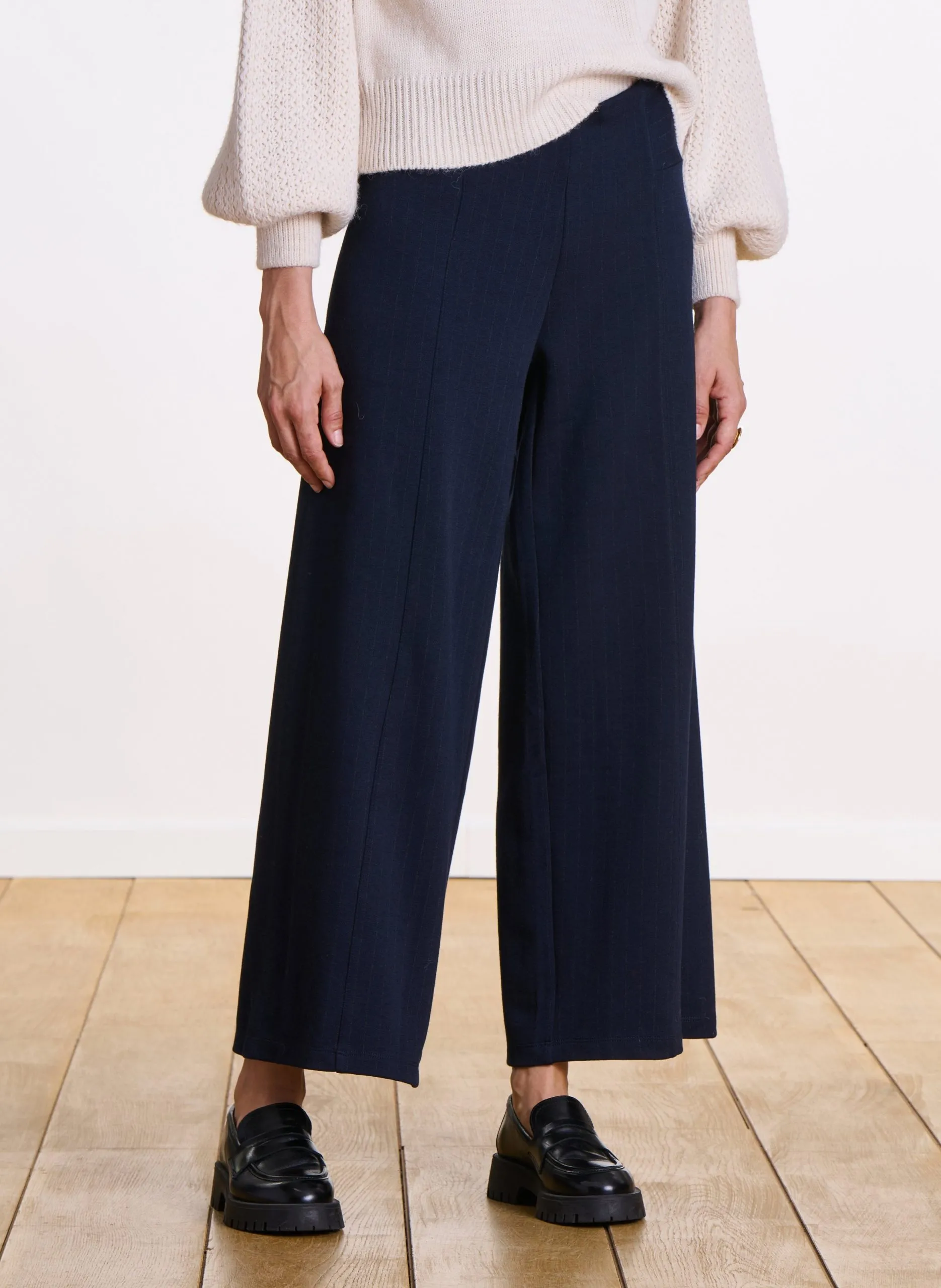 Pantalon large rayé Bleu