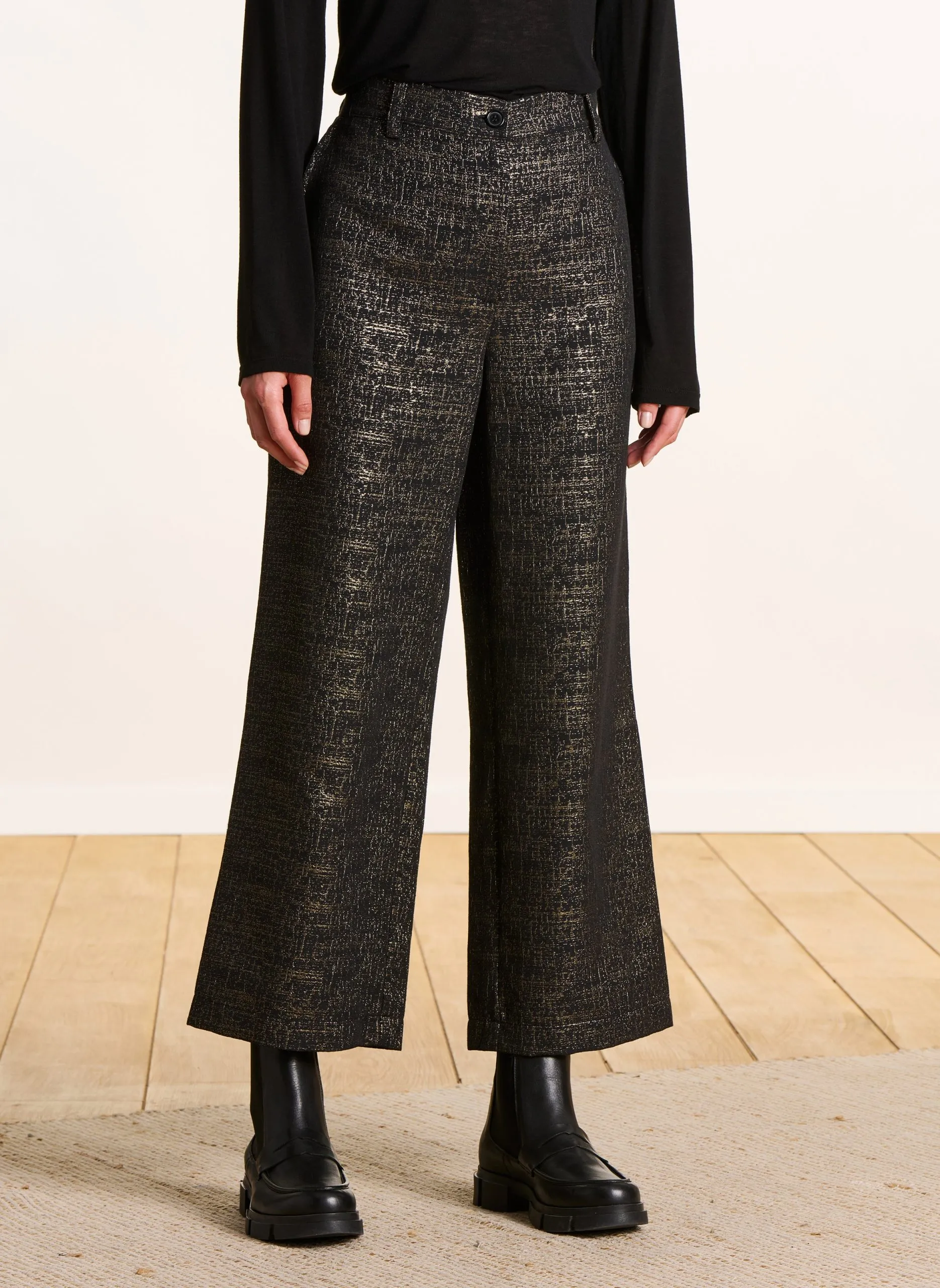 Pantalon 7/8ème en jacquard de coton mélangé Noir
