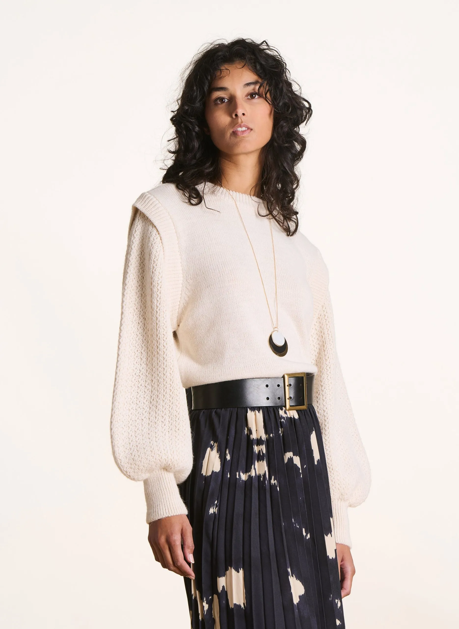 Pull col rond ample en maille unie Blanc
