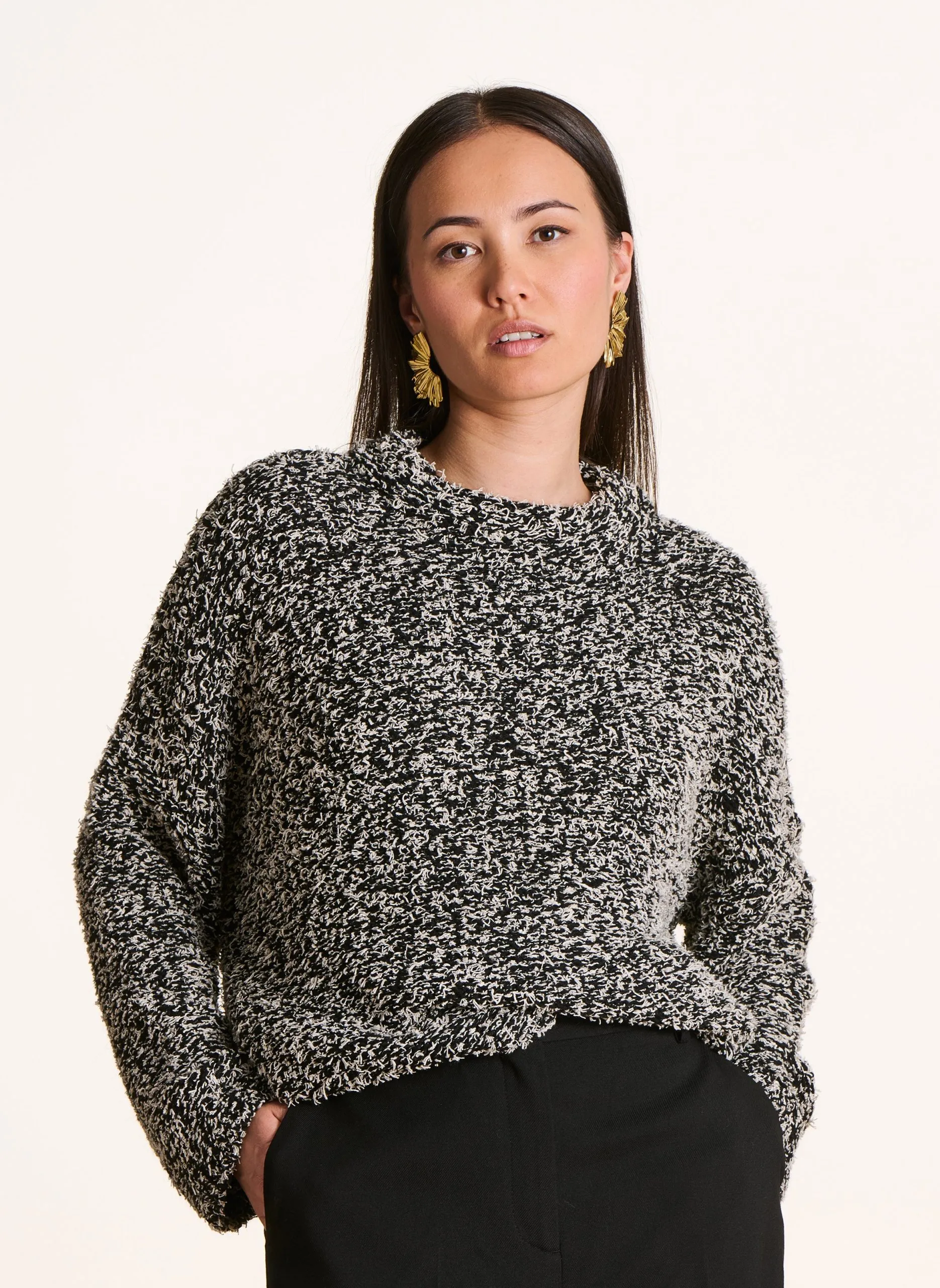 Pull oversize en maille bicolore Noir