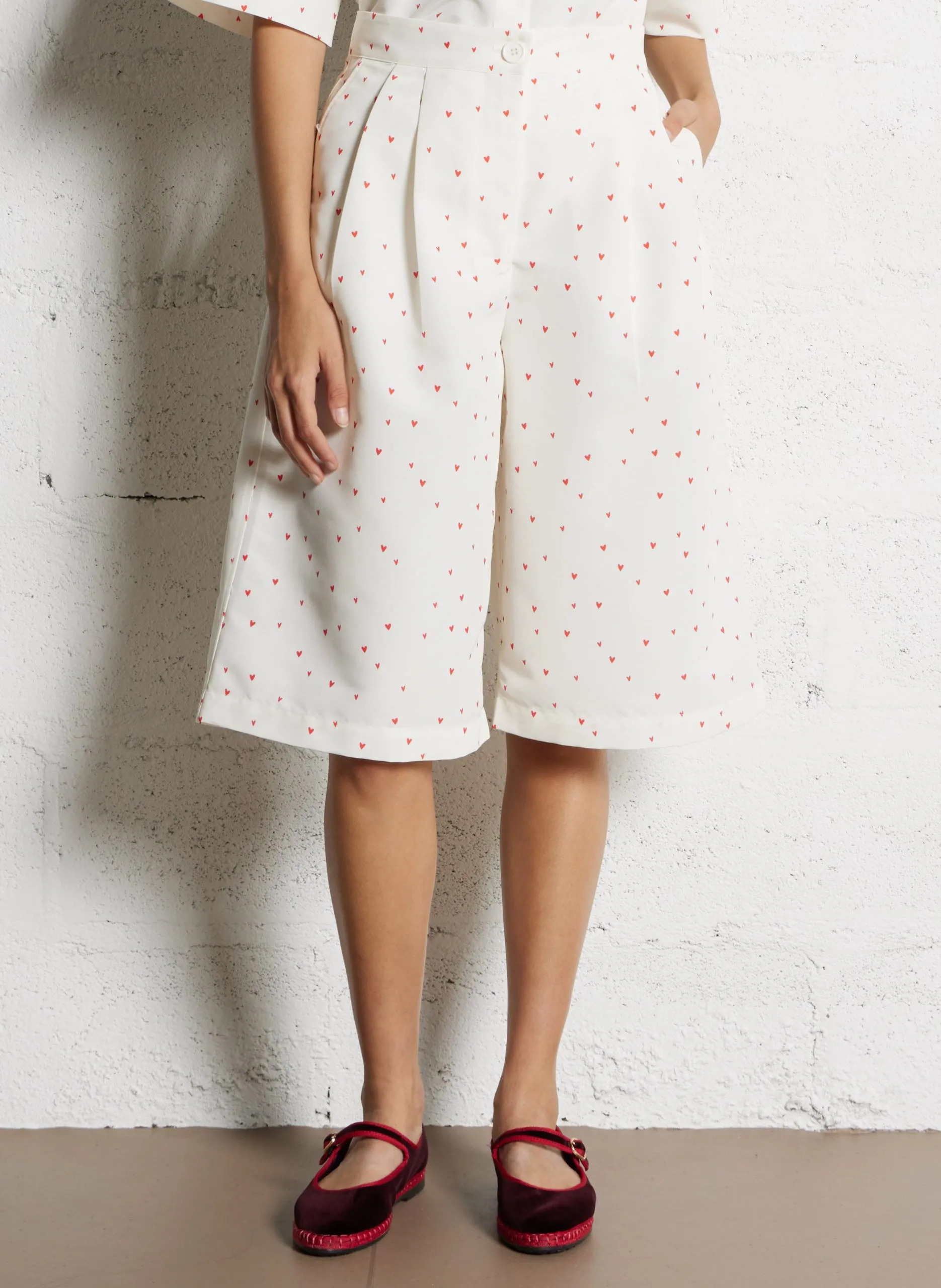 Short long large à imprimé cœur Blanc