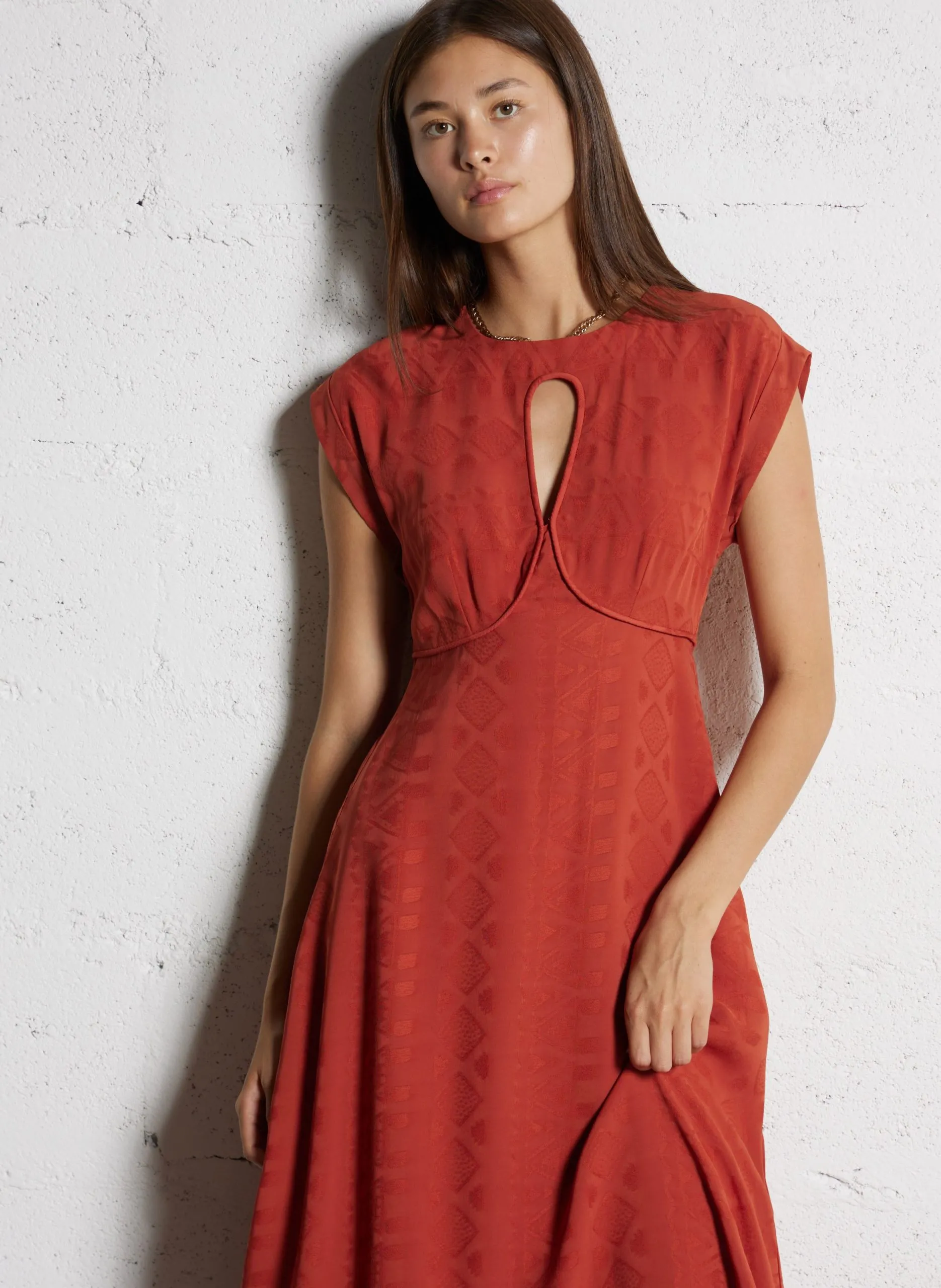 Robe midi col rond en jacquard Rouge INAIA