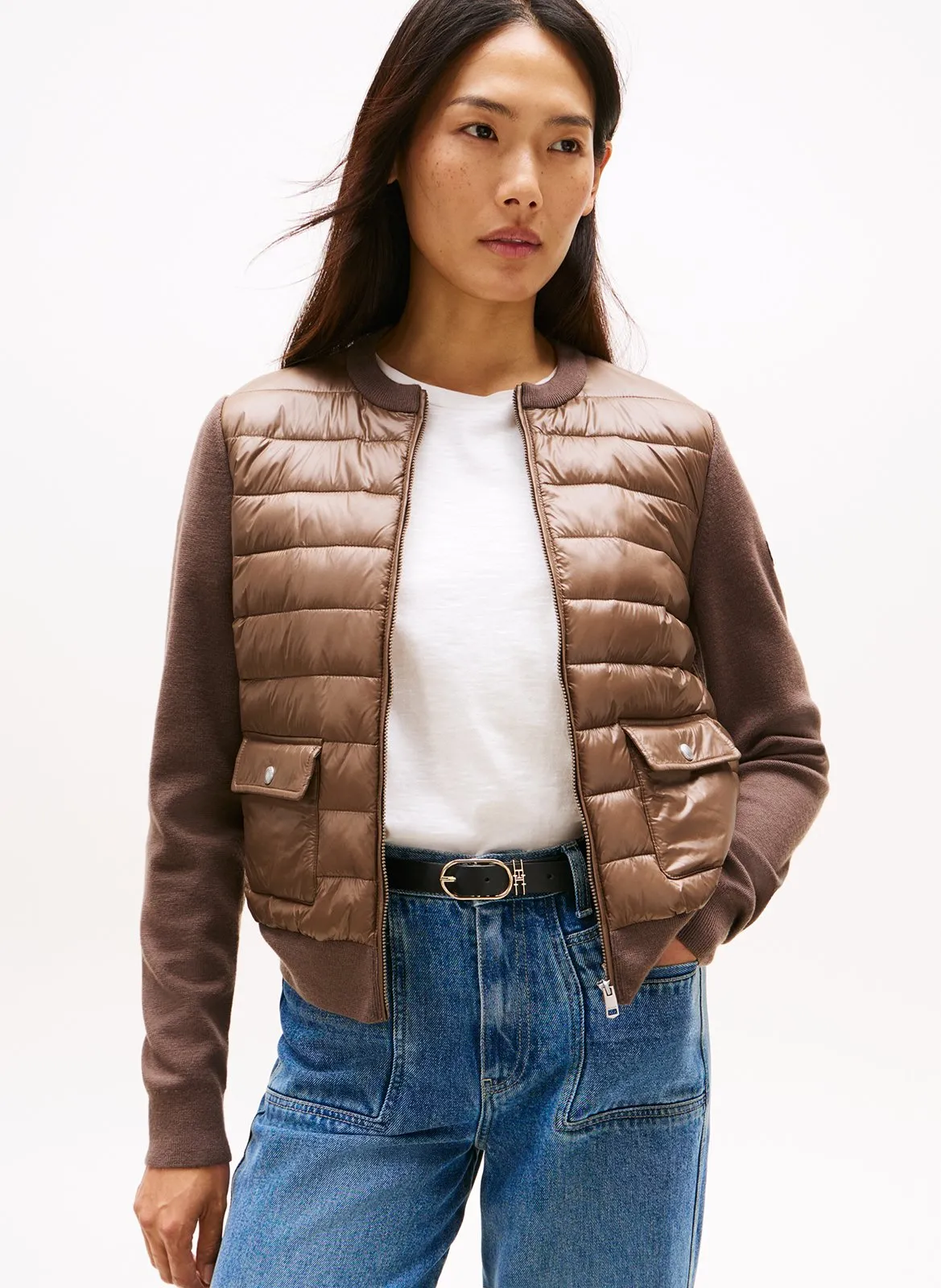 Gilet col rond matelassé Marron