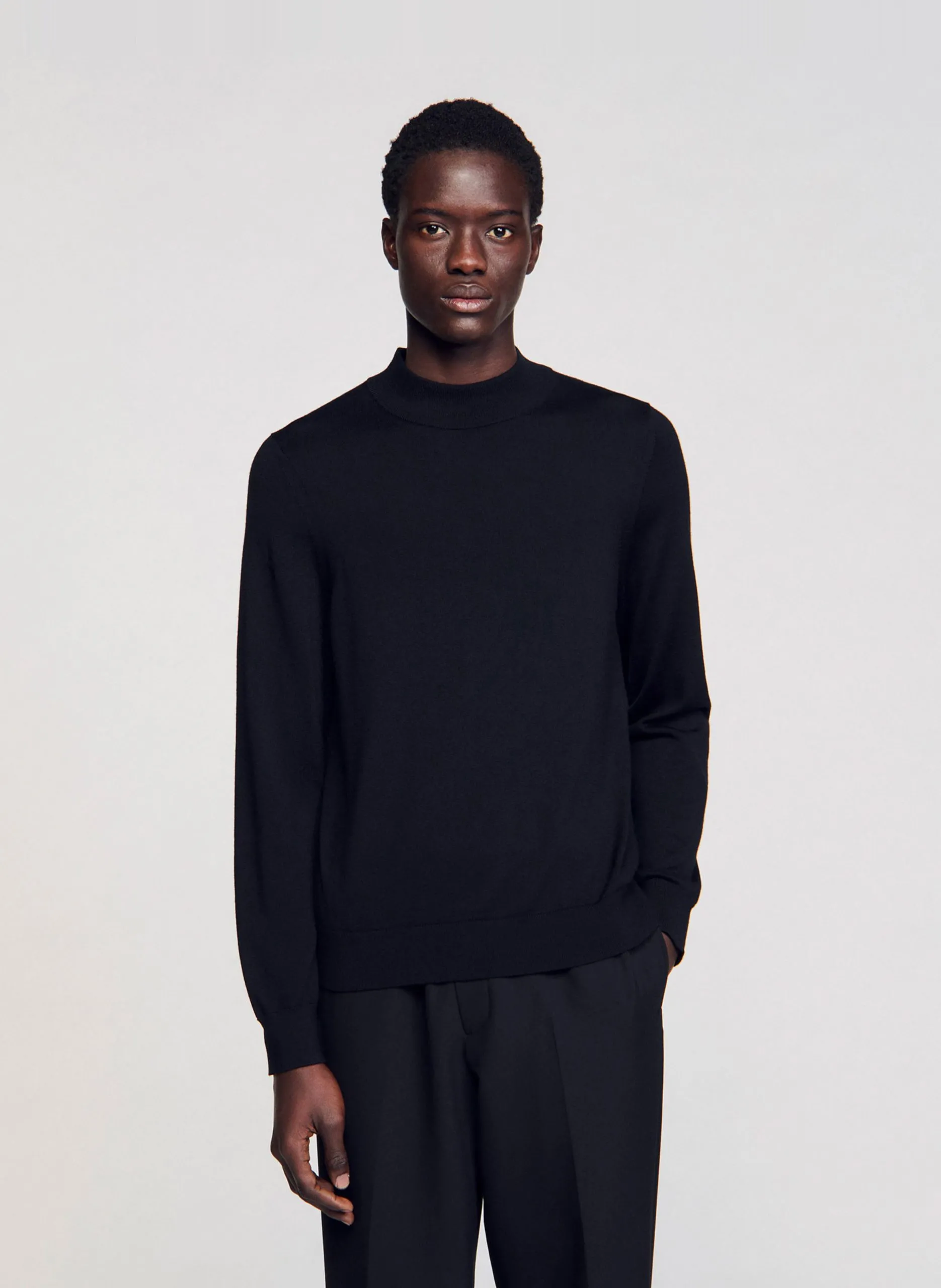 Pull col montant regular-fit en laine Noir