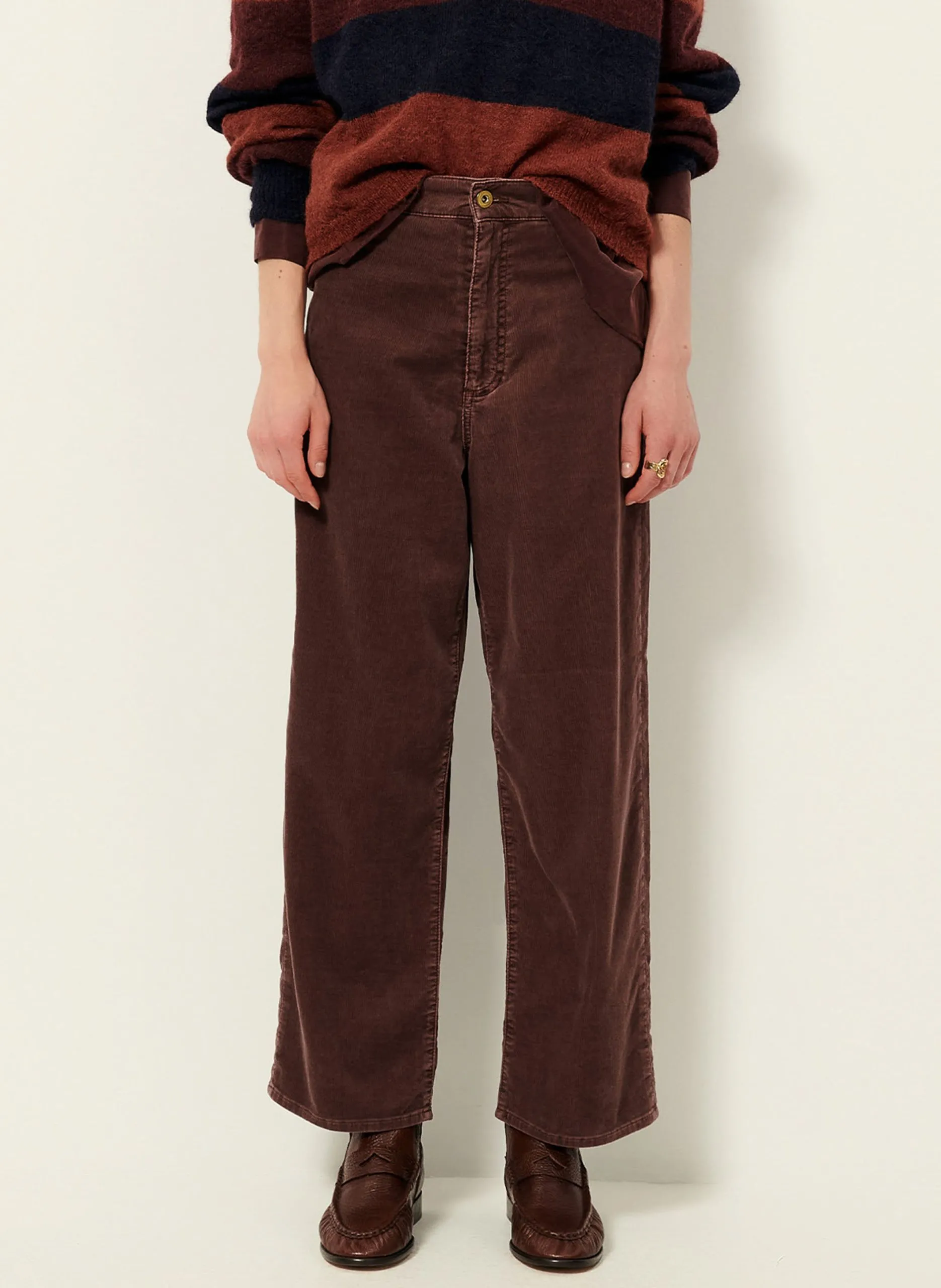 Pantalon droit taille haute en coton bio mélangé Marron VELVET CRUISE