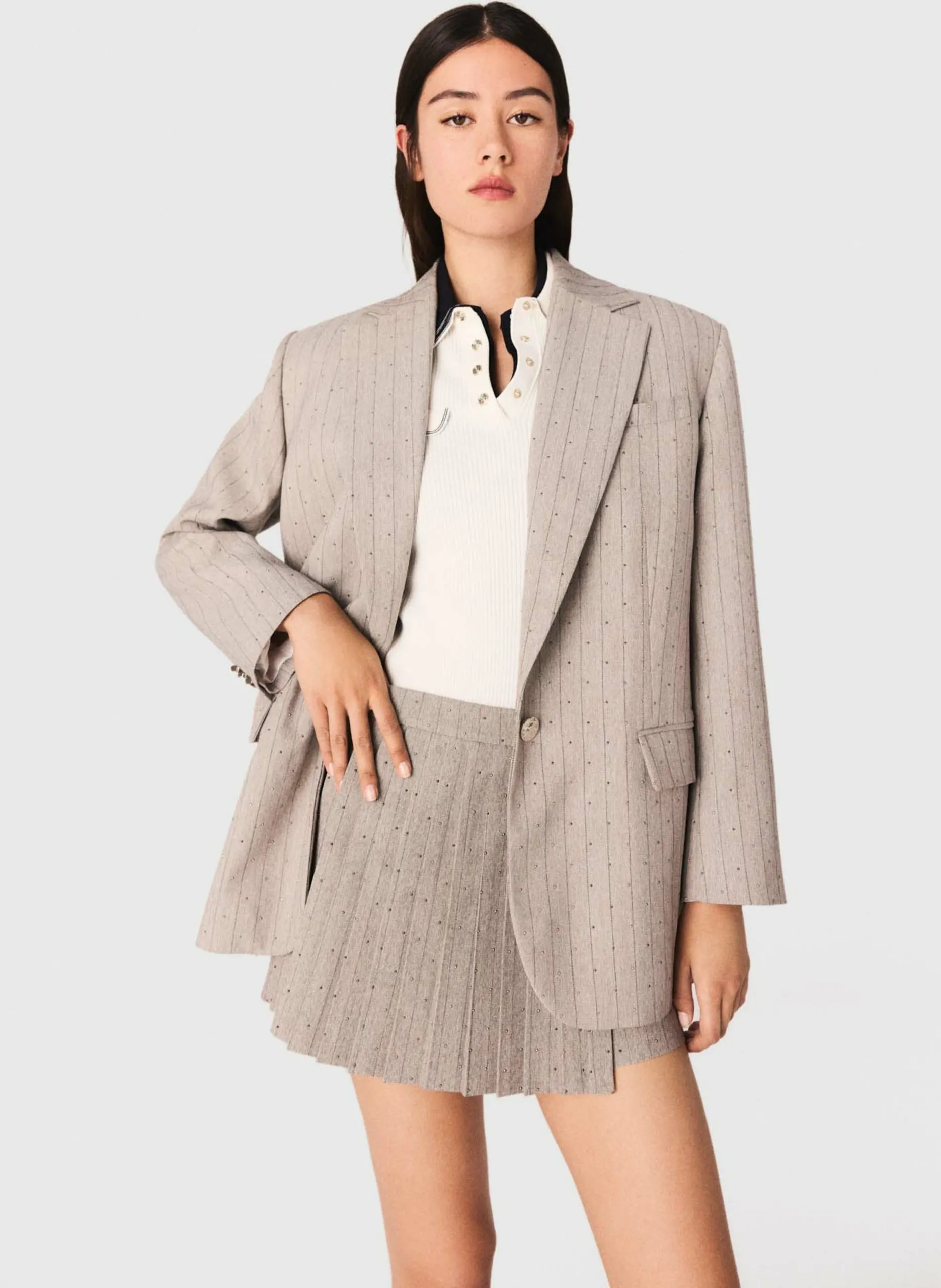 Veste de costume à rayures strassées Gris