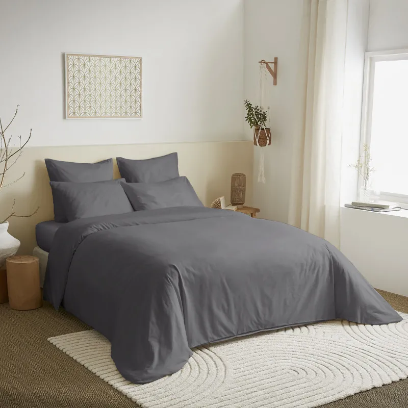 Pack complet 6 pièces unicolore anthracite housse de couette pour lit 180 x 200 cm "king size" Gris