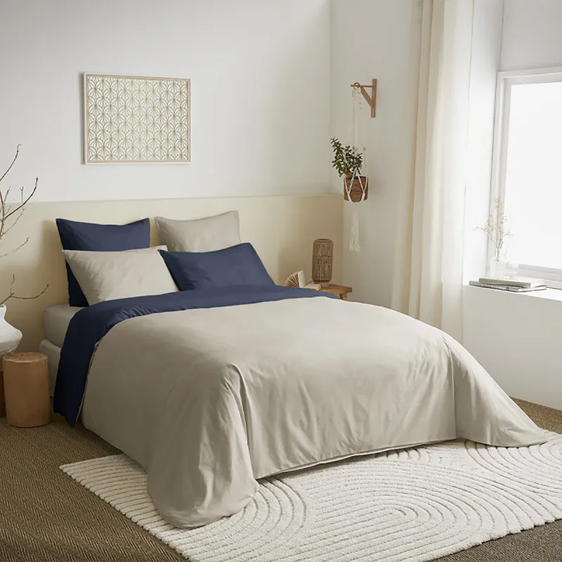 Pack complet 6 pièces lin/marine réversible housse de couette pour lit 160 x 200 cm Gris