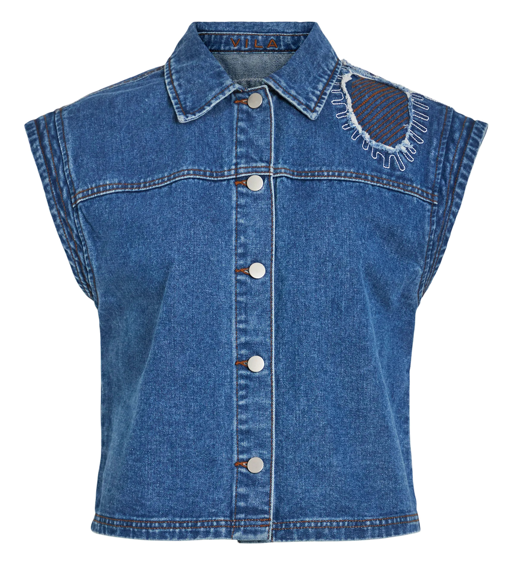 Veste en jean sans manches brodée Bleu SMIRINA