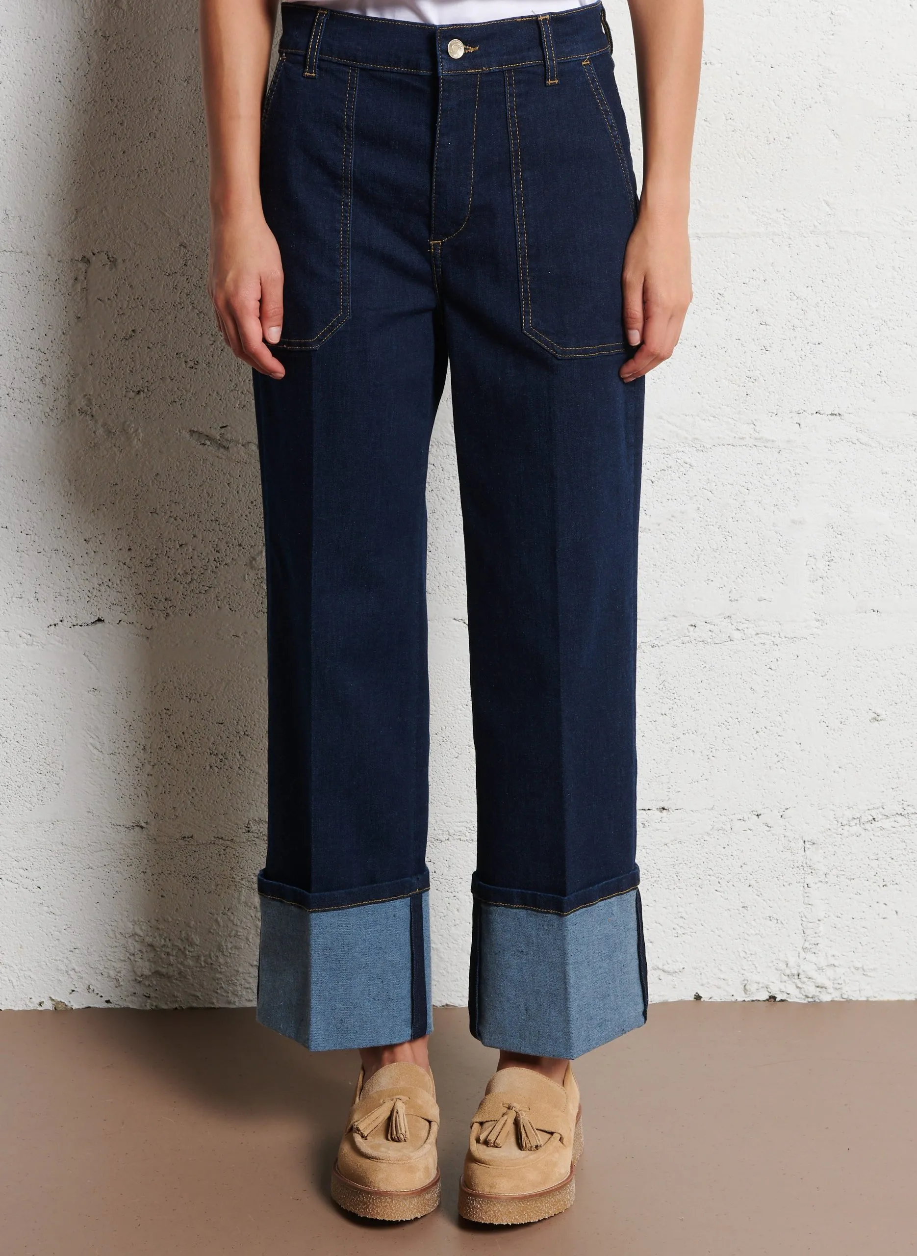 Jean droit à ourlets Bleu