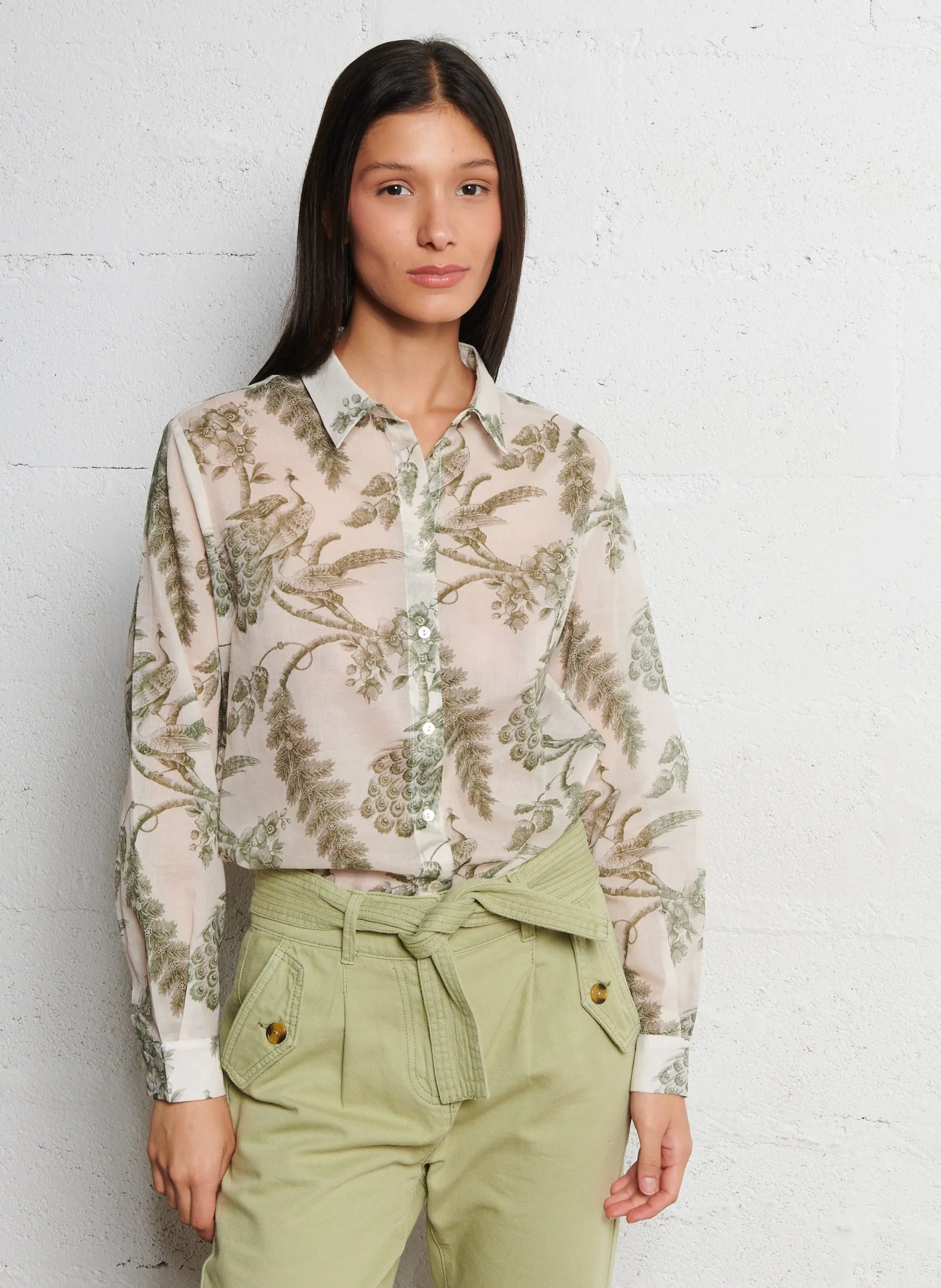 Chemise droite en coton Kaki COLETTE