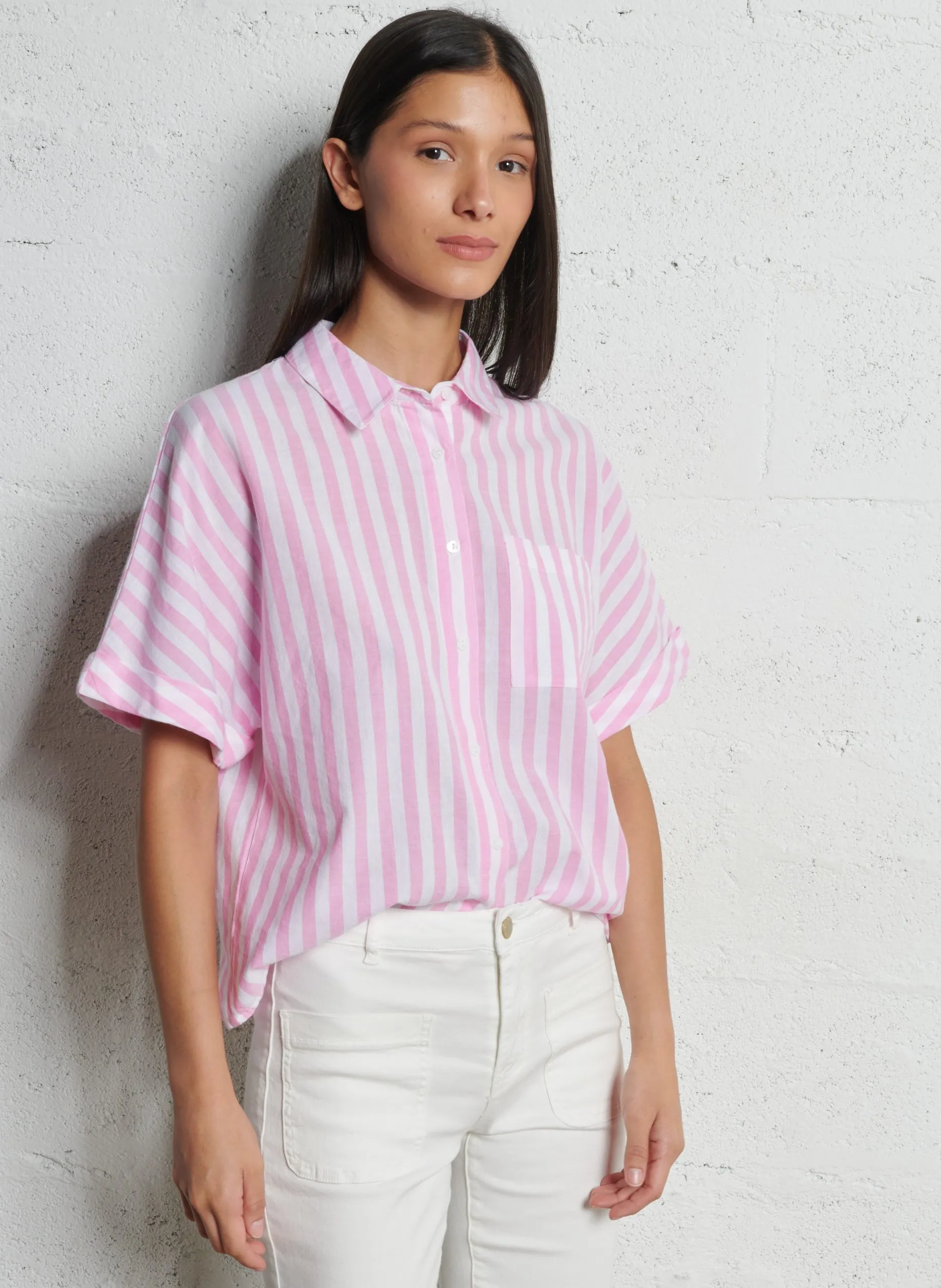 Chemise col classique en coton Rose SUNSET