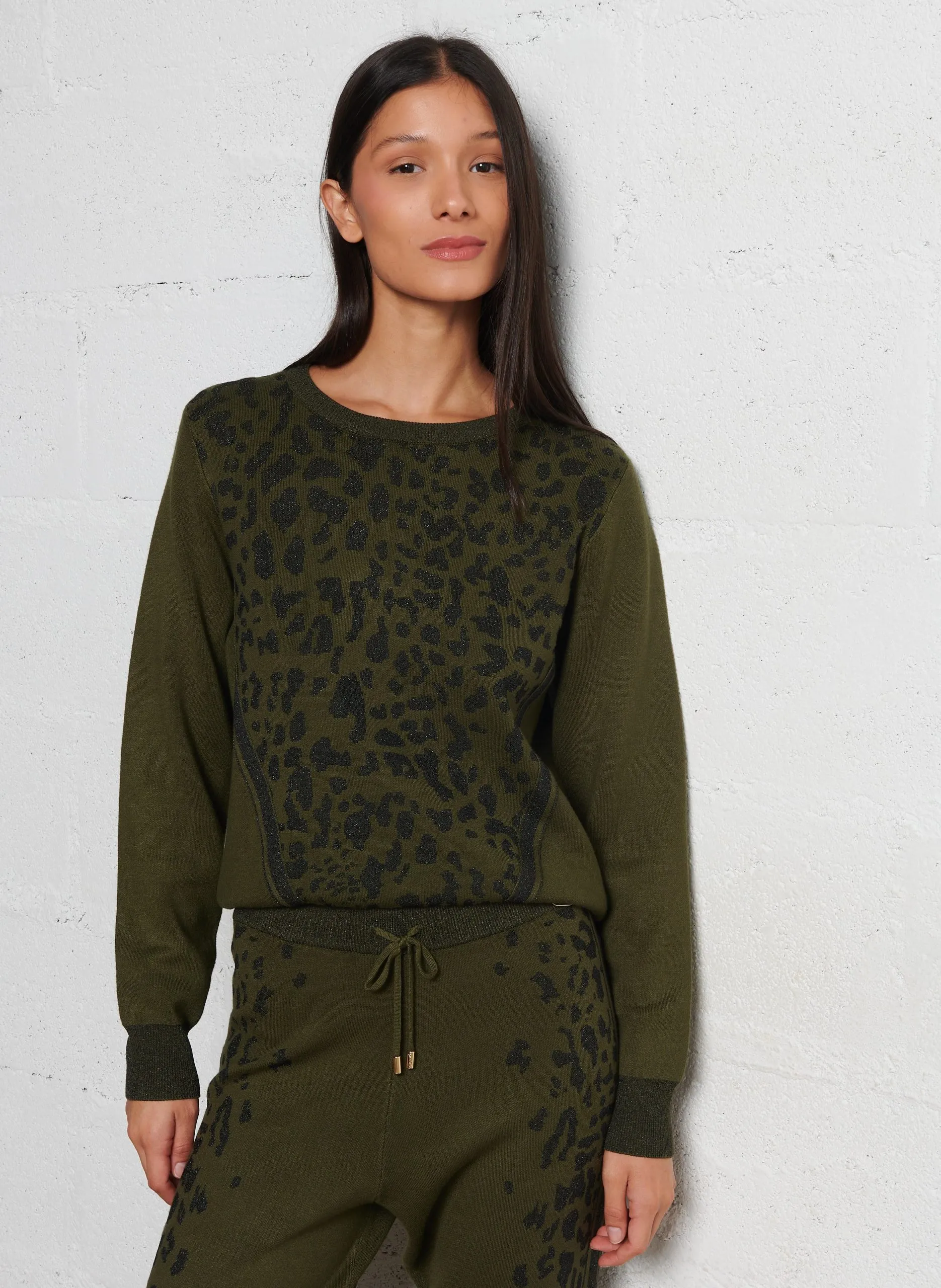 Pull col rond jacquard Vert