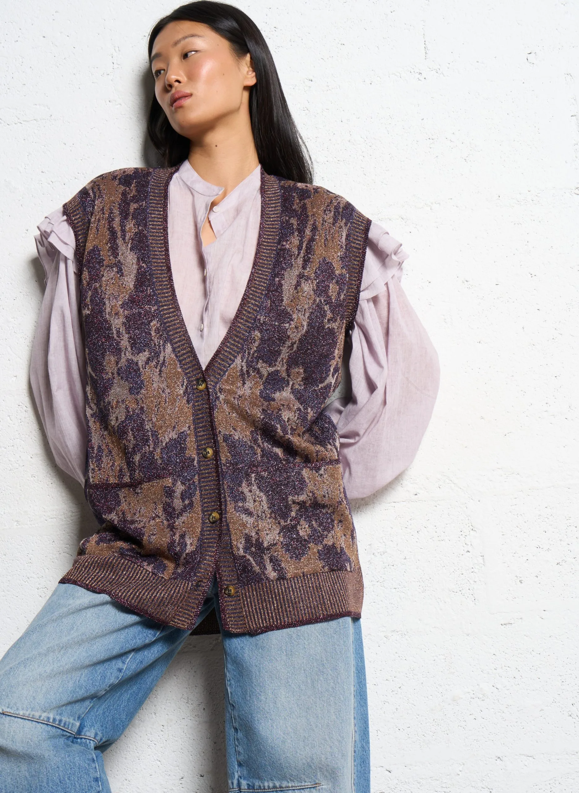 Cardigan sans manches pailleté à motifs Violet MOVI