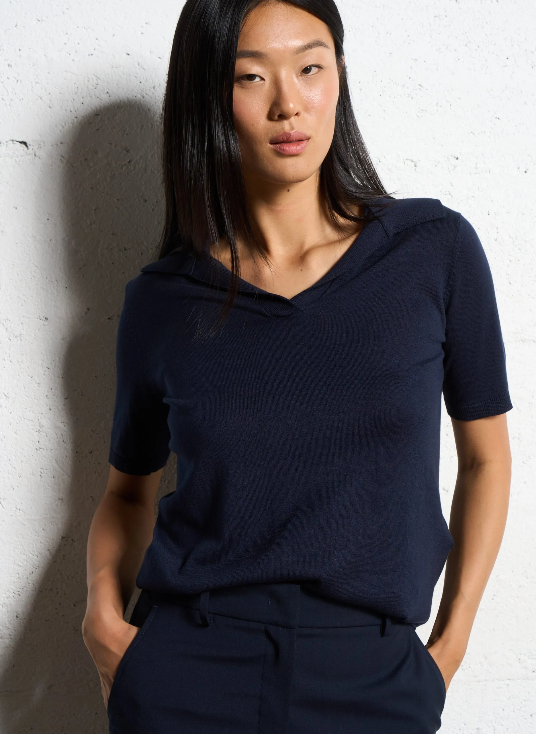 Polo droit en soie mélangée Bleu RONCOLO