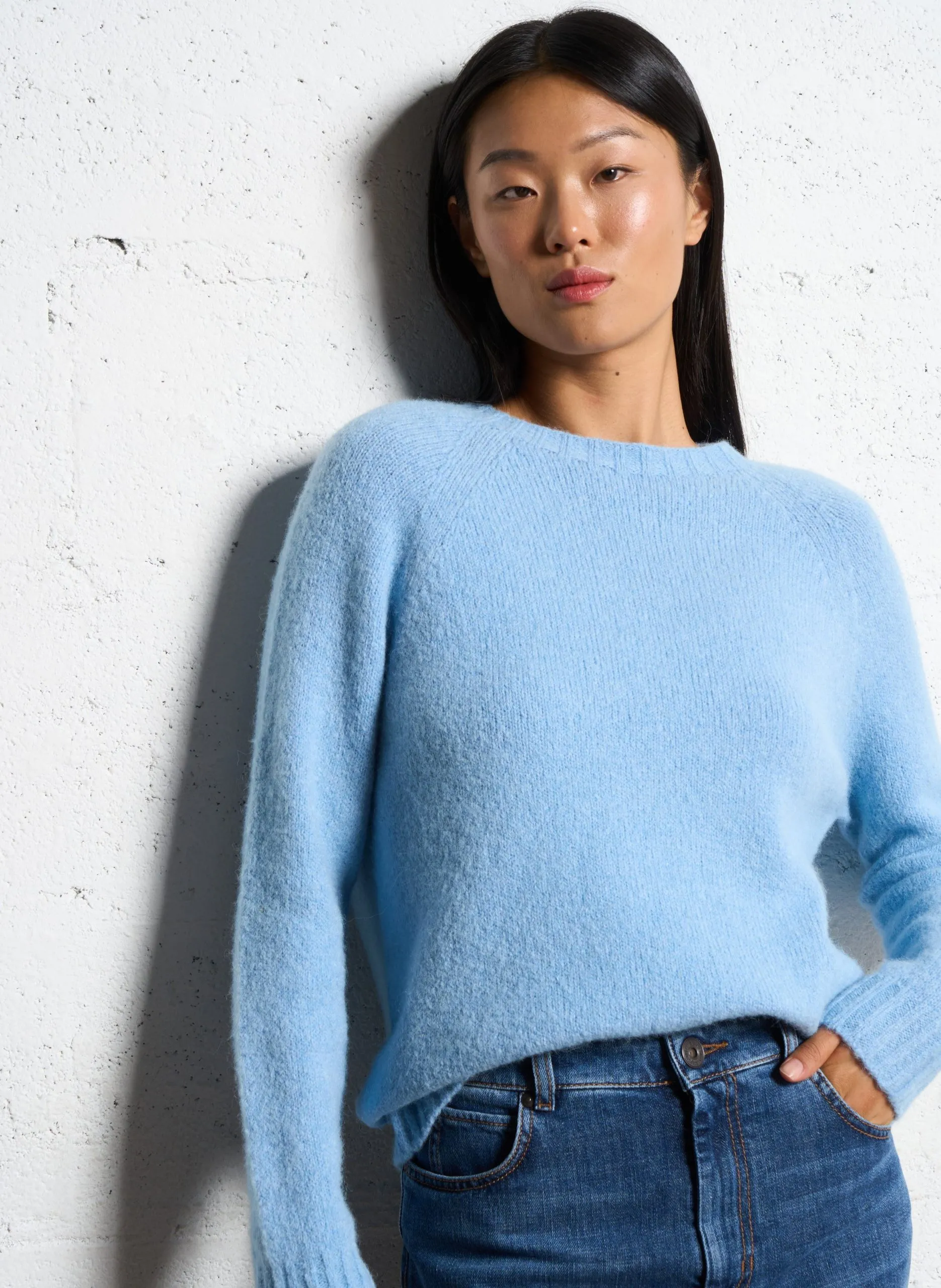 Pull droit en maille Bleu GHIACCI