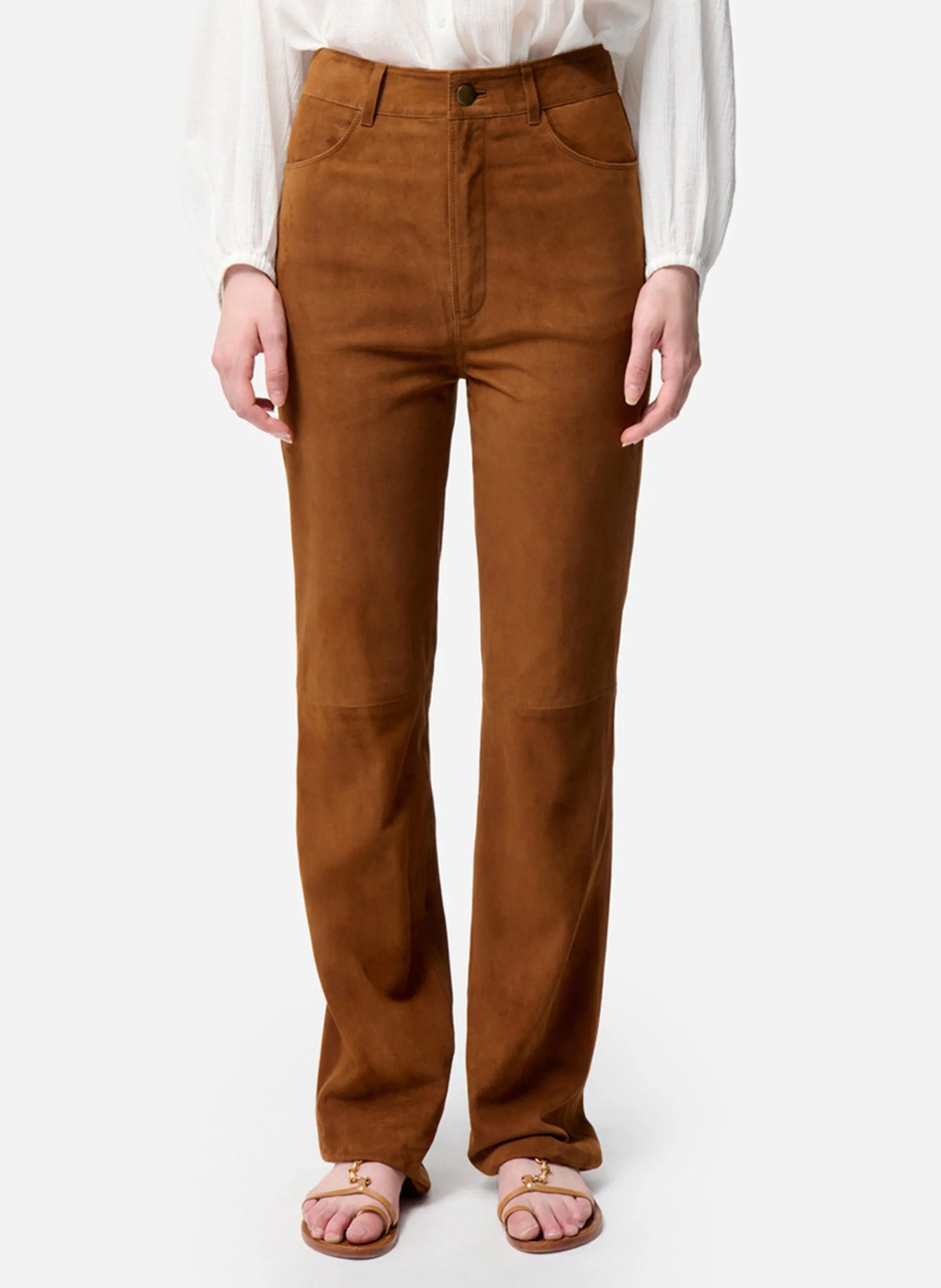 Pantalon évasé en cuir velours Marron BELITA