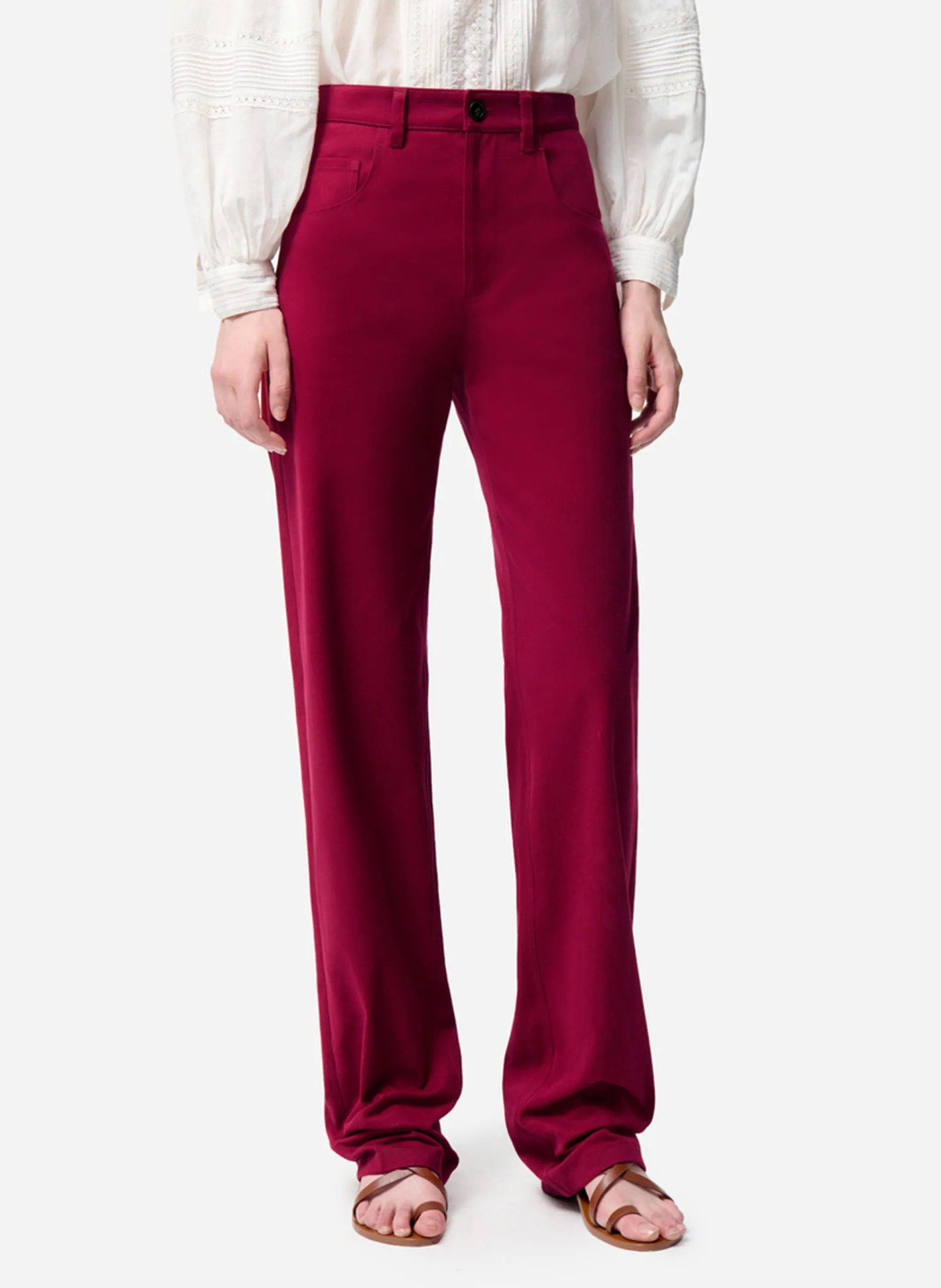 Pantalon droit en coton bio mélangé Rouge FAREL
