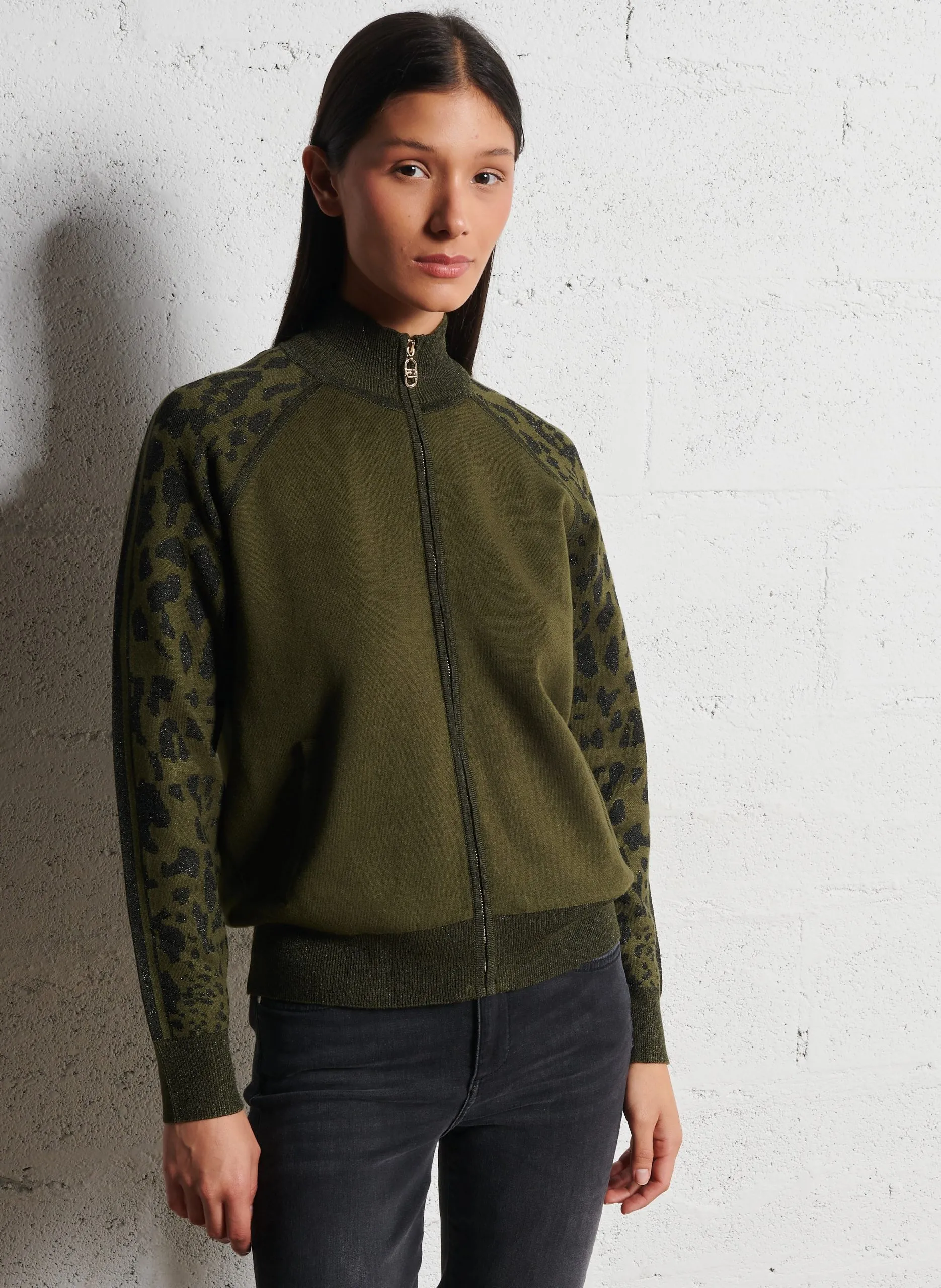 Gilet col rond jacquard Vert