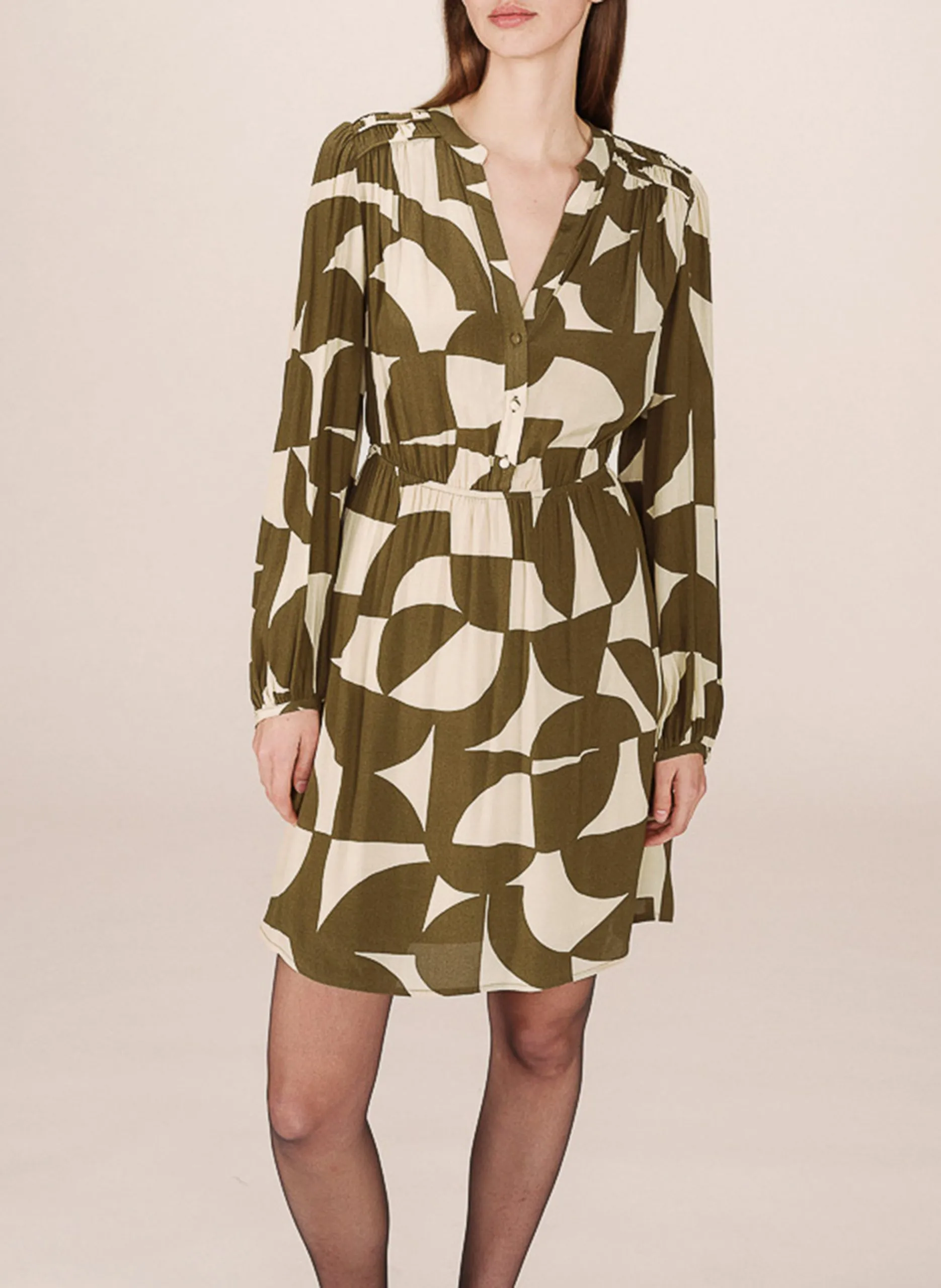 Robe courte manches longues imprimée Vert SELIA