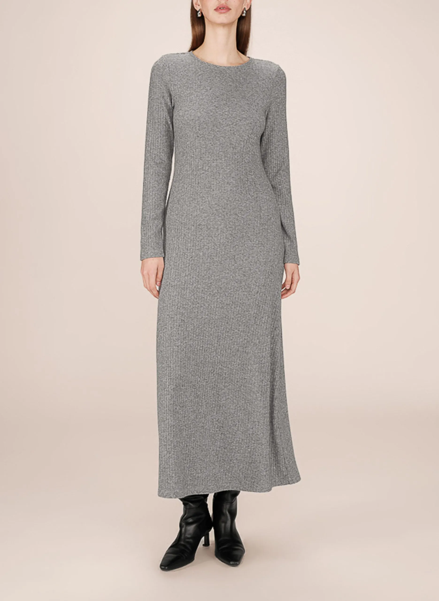 Robe longue col rond Gris SORINA