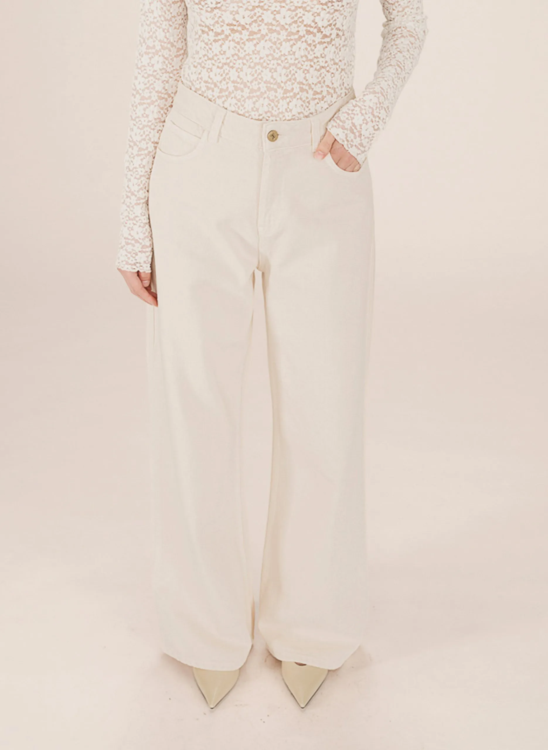 Jean évasée en coton Beige JAMES